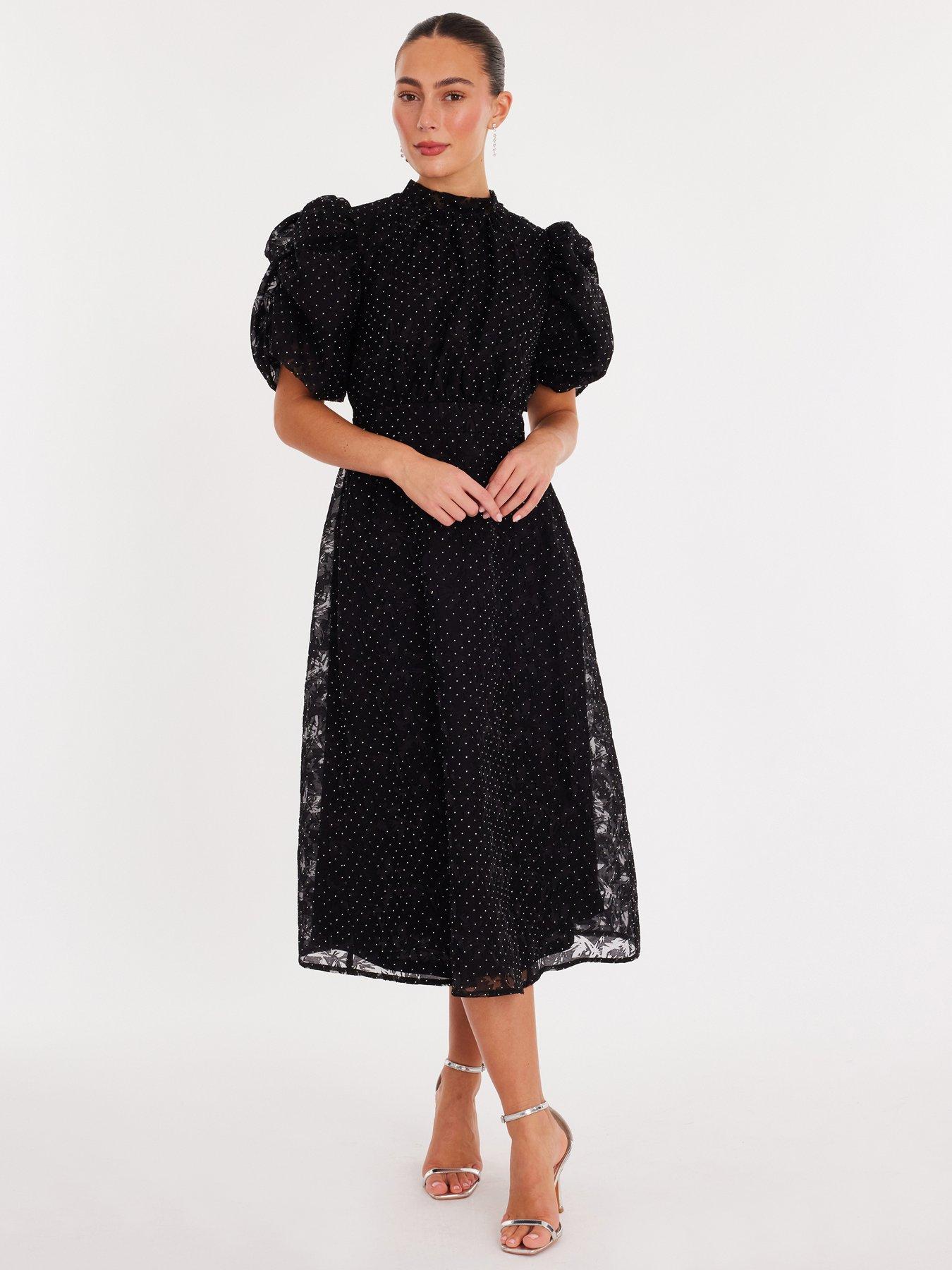 Quiz Black Chiffon Diamante Midi Dress