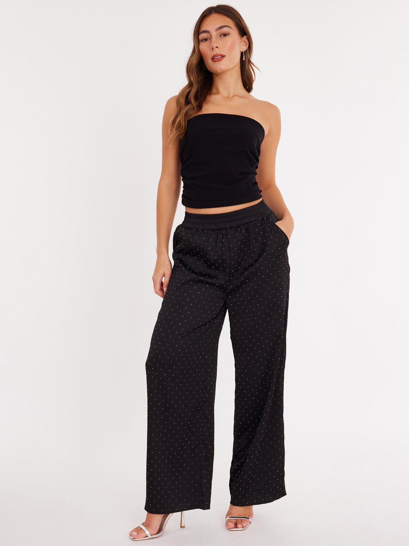 Quiz Black Embellished Satin Trousers