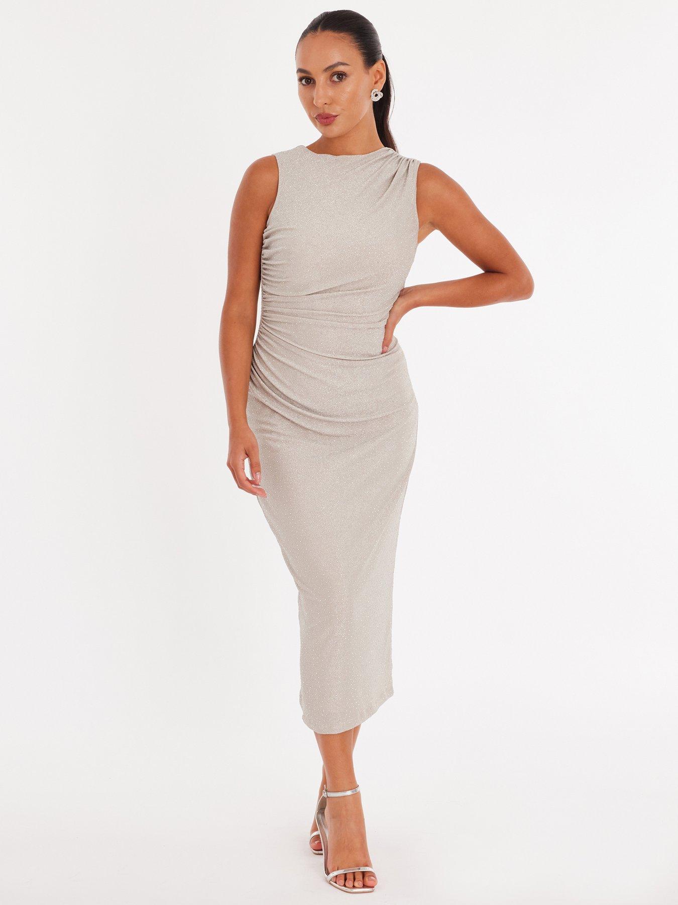 Quiz Petite Champagne Diamante Midaxi Dress