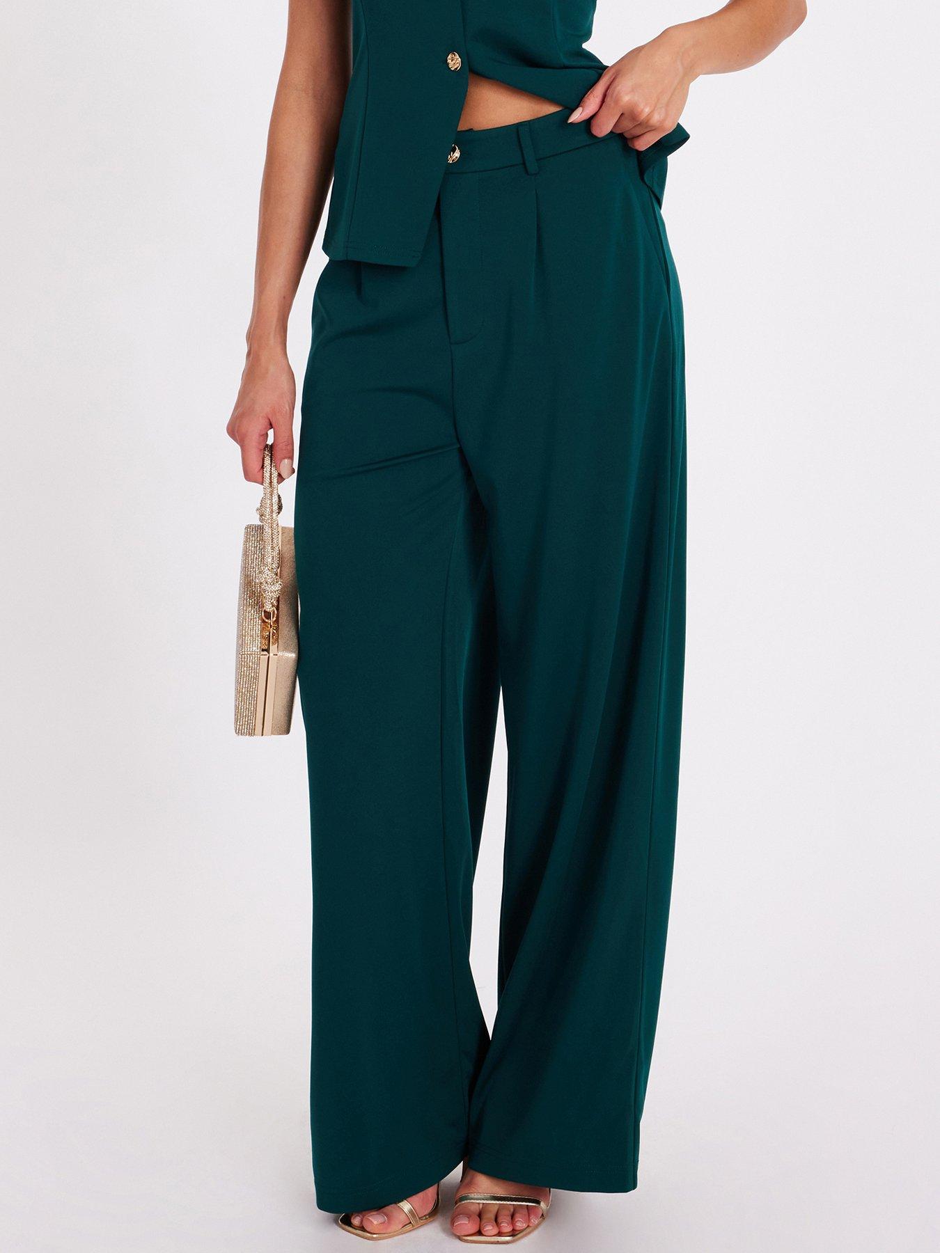 Quiz Bottle Green Wide Leg Trousers