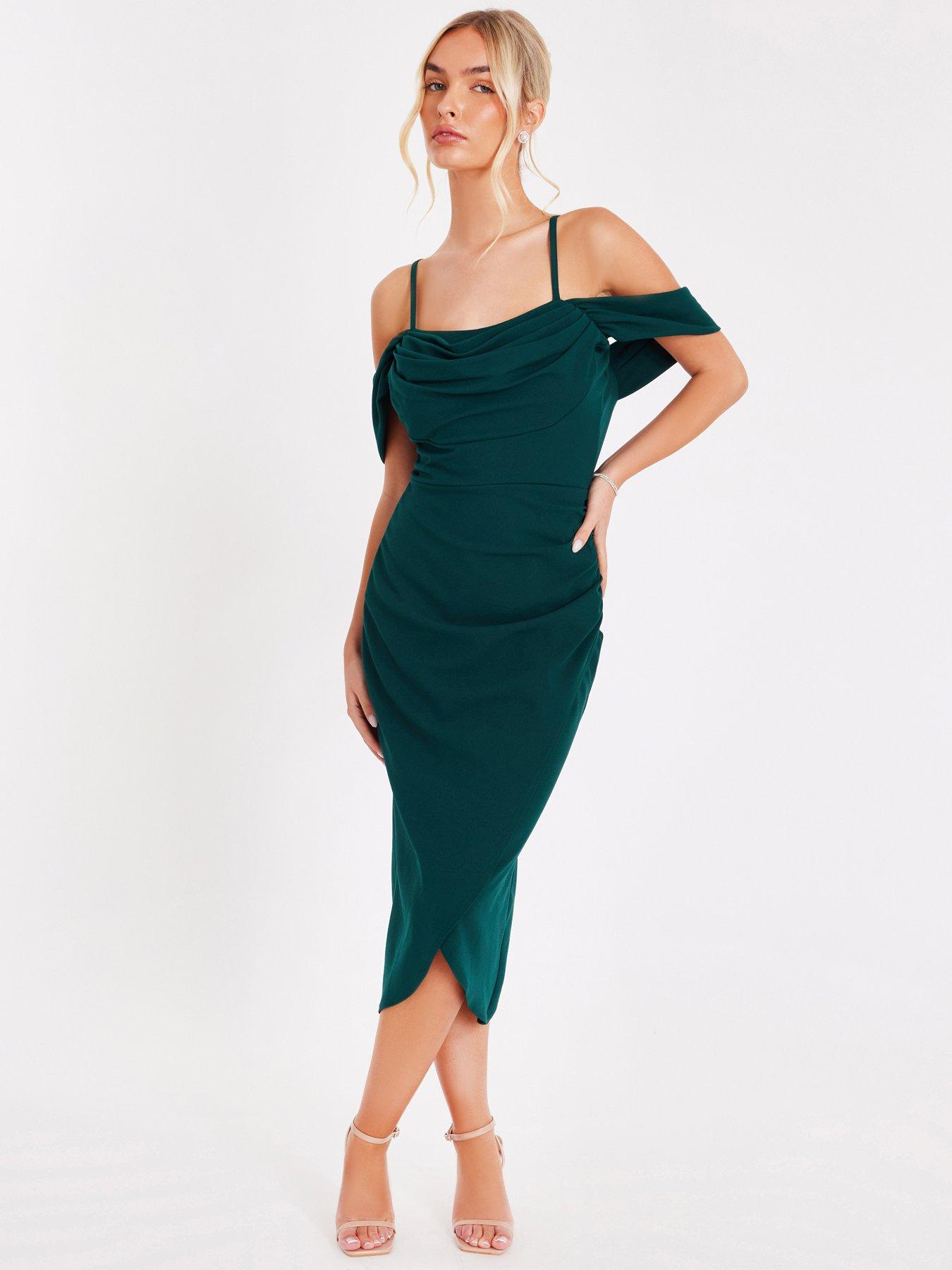 Quiz Bottle Green Cold Shoulder Midi Dress