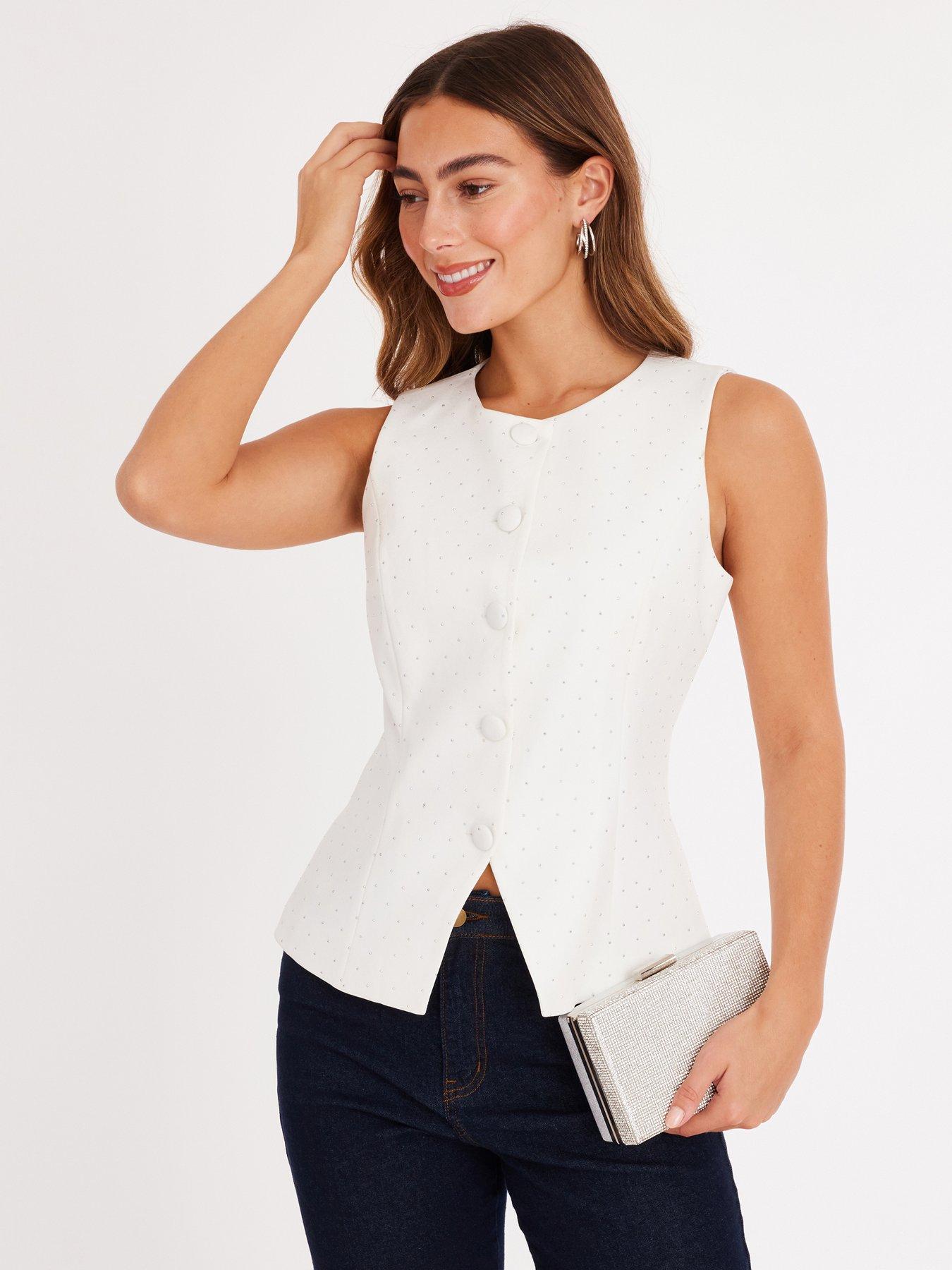 Quiz White Diamante Tailored Waistcoat