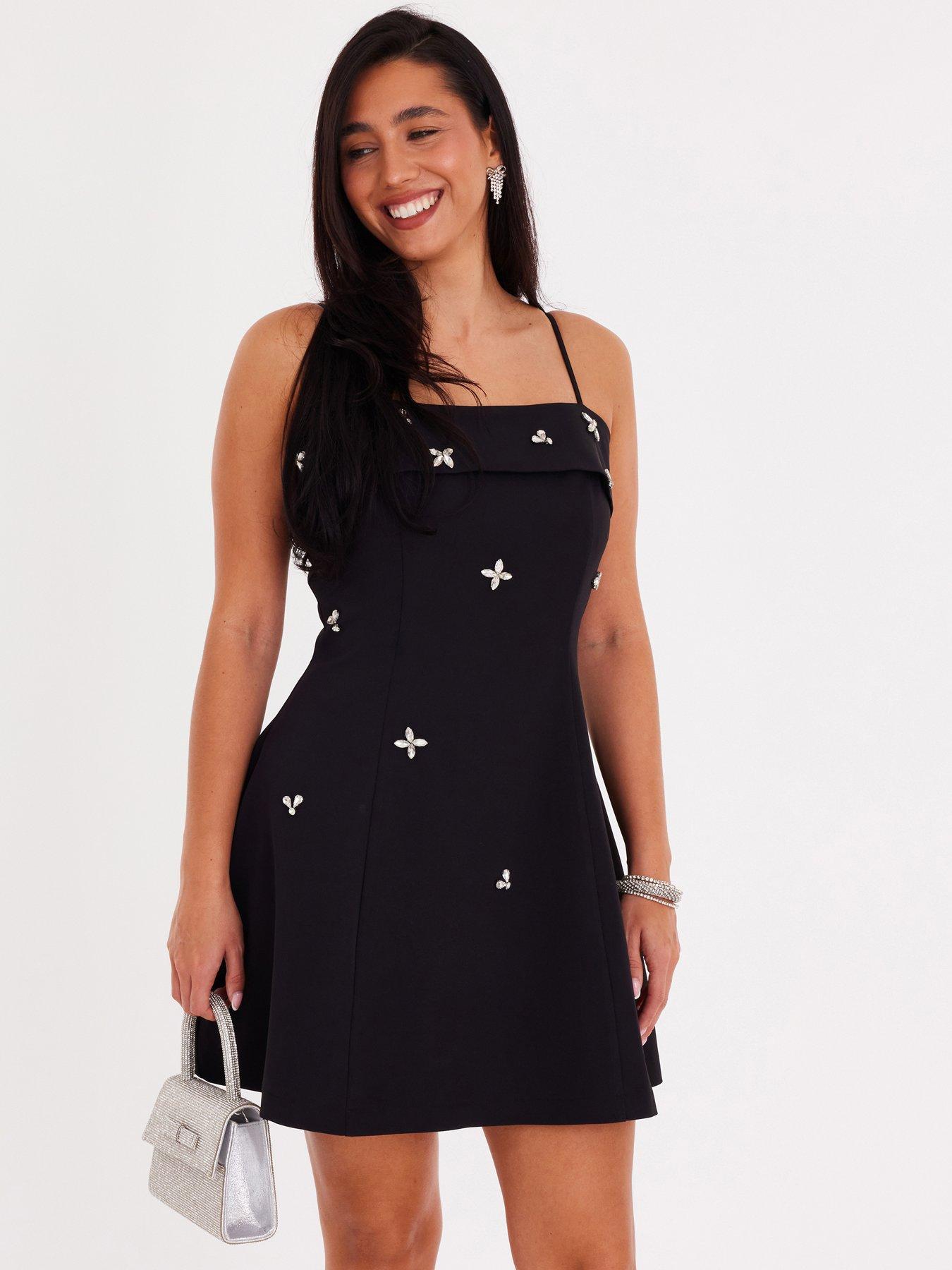 Quiz Black Embellished Skater Dress