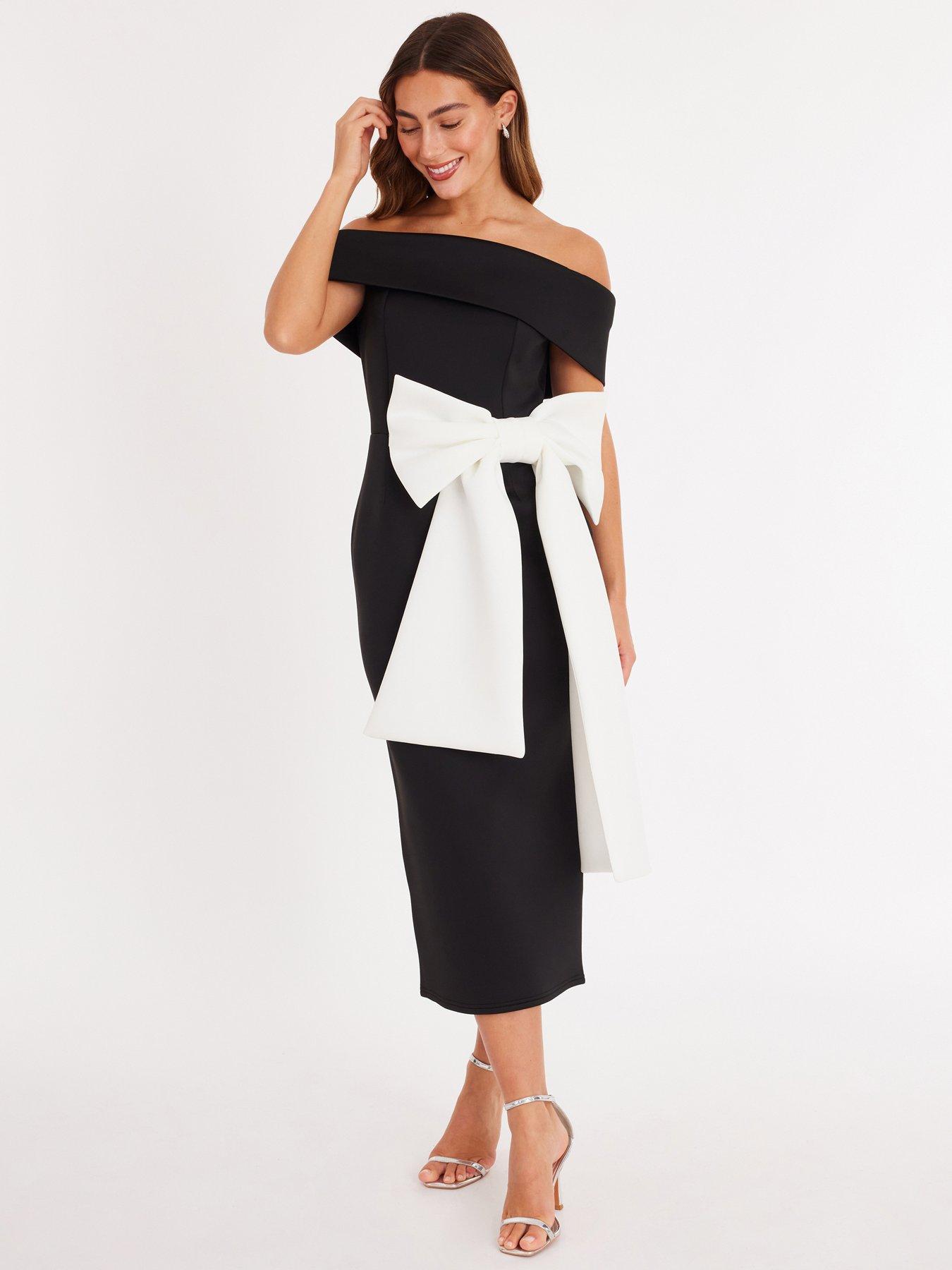 Quiz Black Contrast Bow Midi Dress