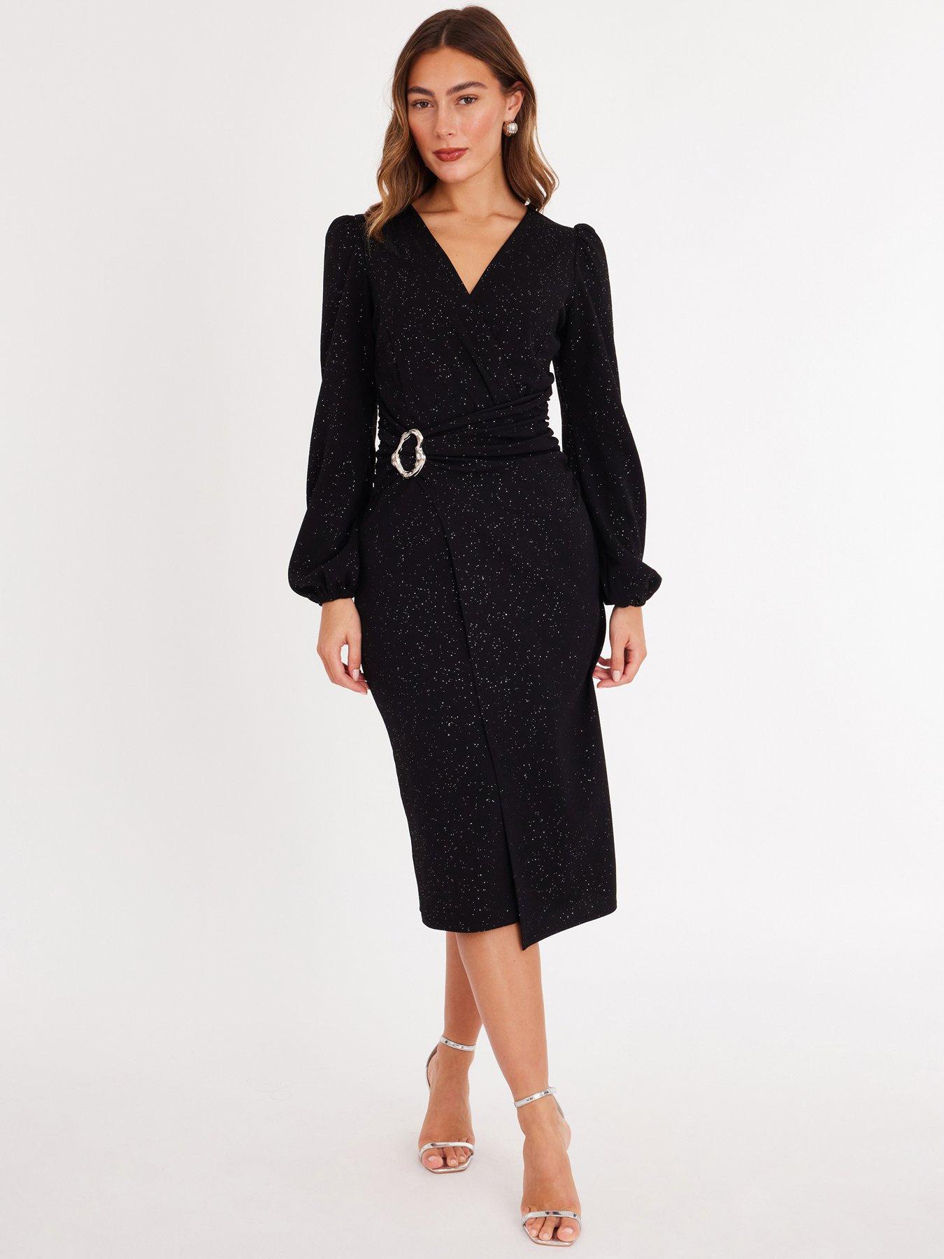 Quiz Black Glitter Wrap Midi Dress