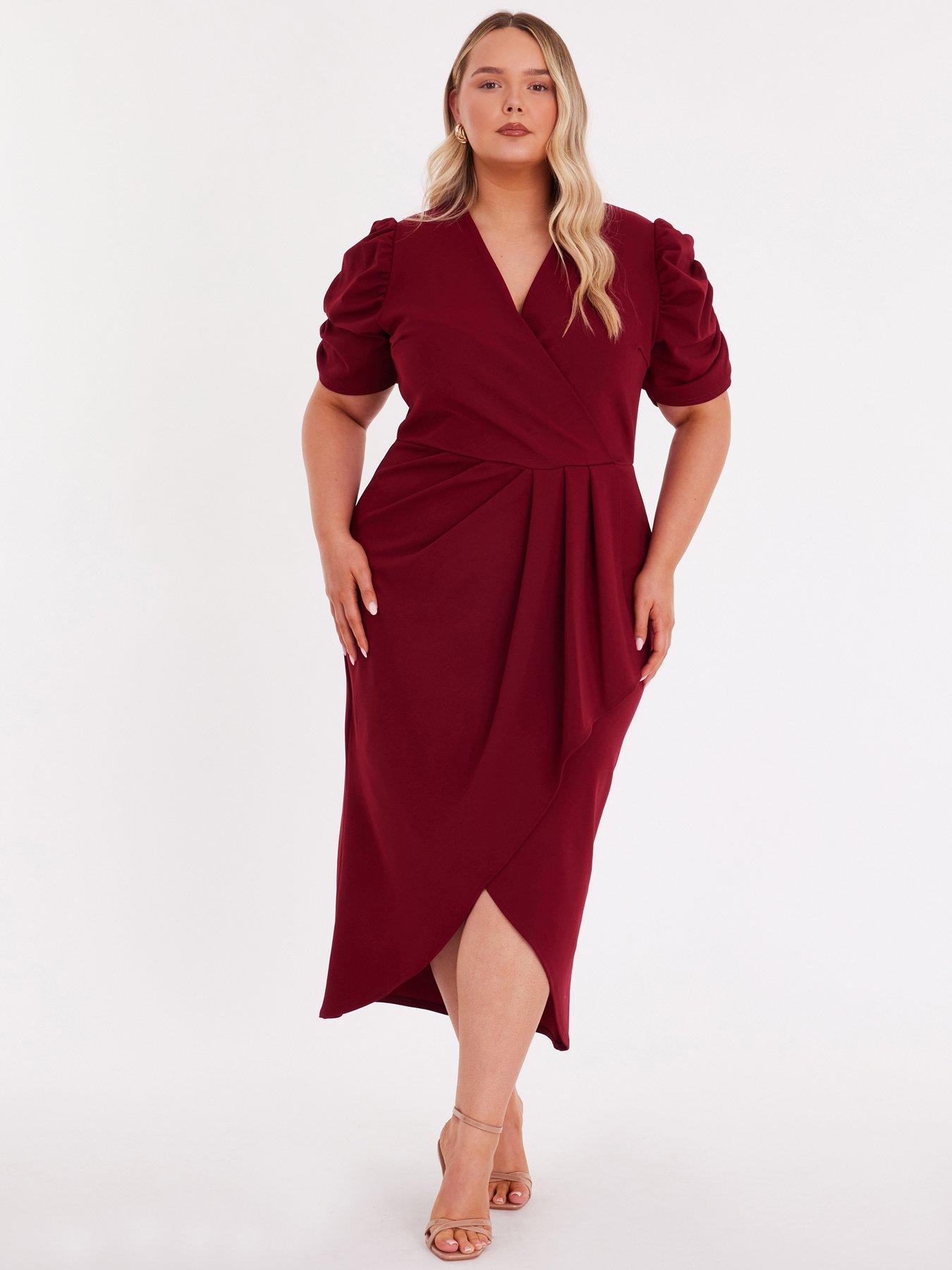 Quiz Curve Burgundy Wrap Midi Dress