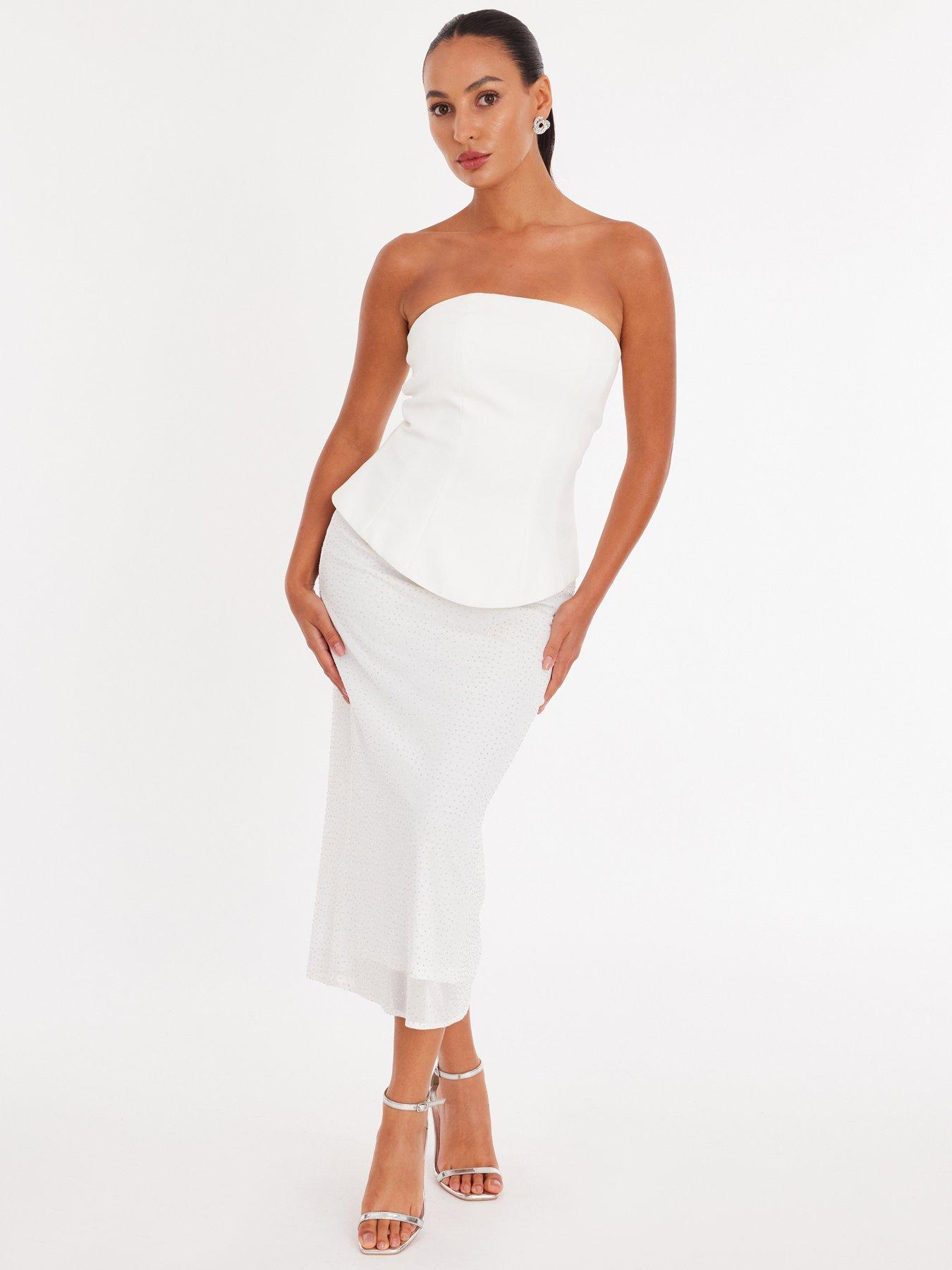 Quiz Petite White Glitter Mesh Bandeau Midaxi Dress