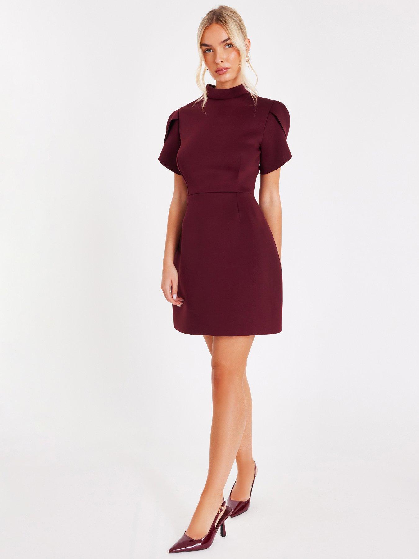 Quiz Burgundy High Neck Mini Dress