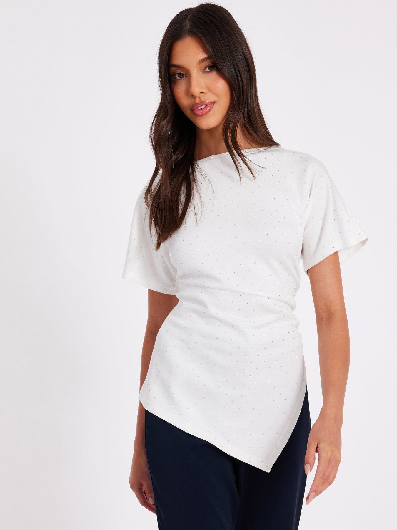 Quiz White Diamante Short Sleeve Top