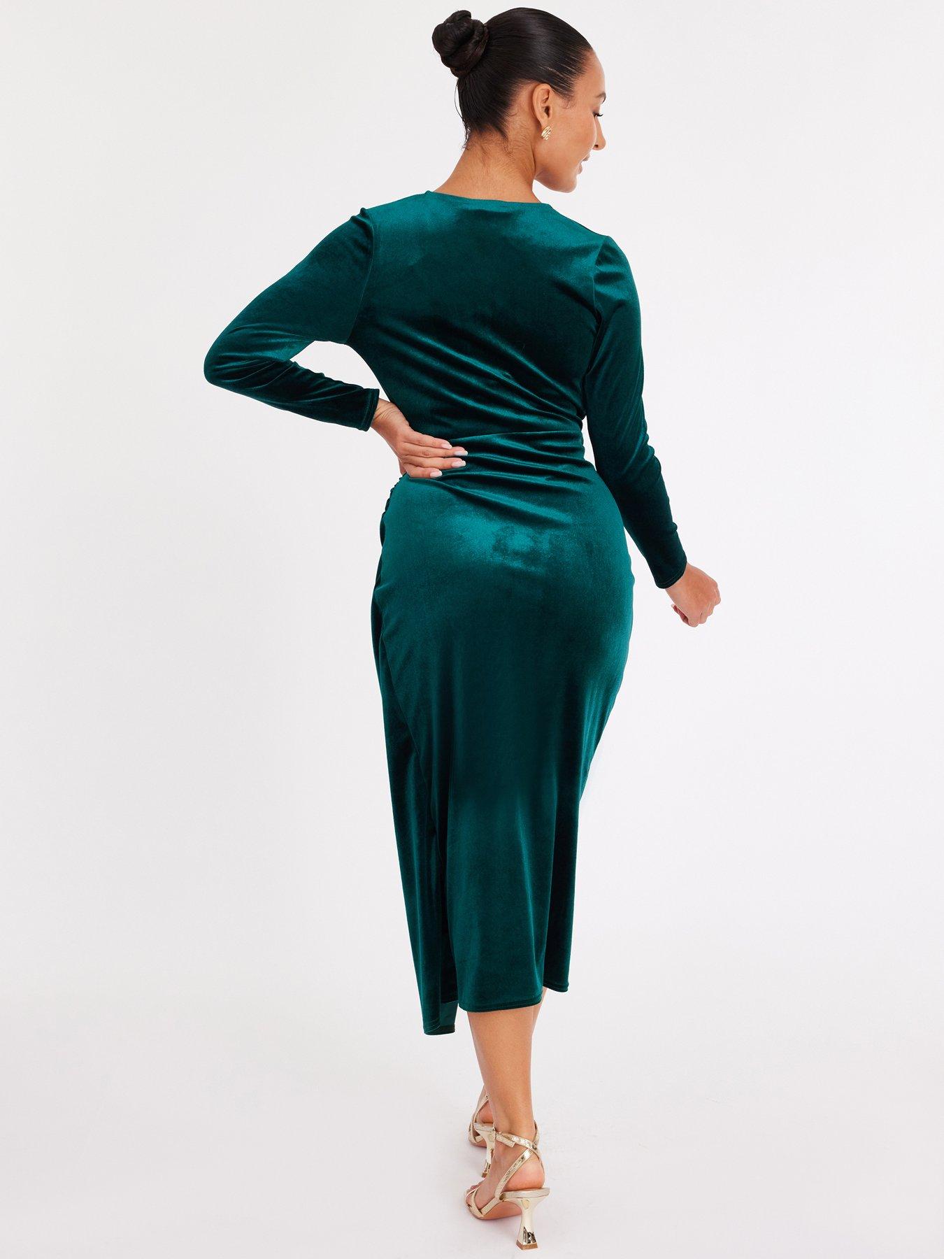 quiz green velvet wrap dress Kendra Velvet Wrap Dress main image 0
