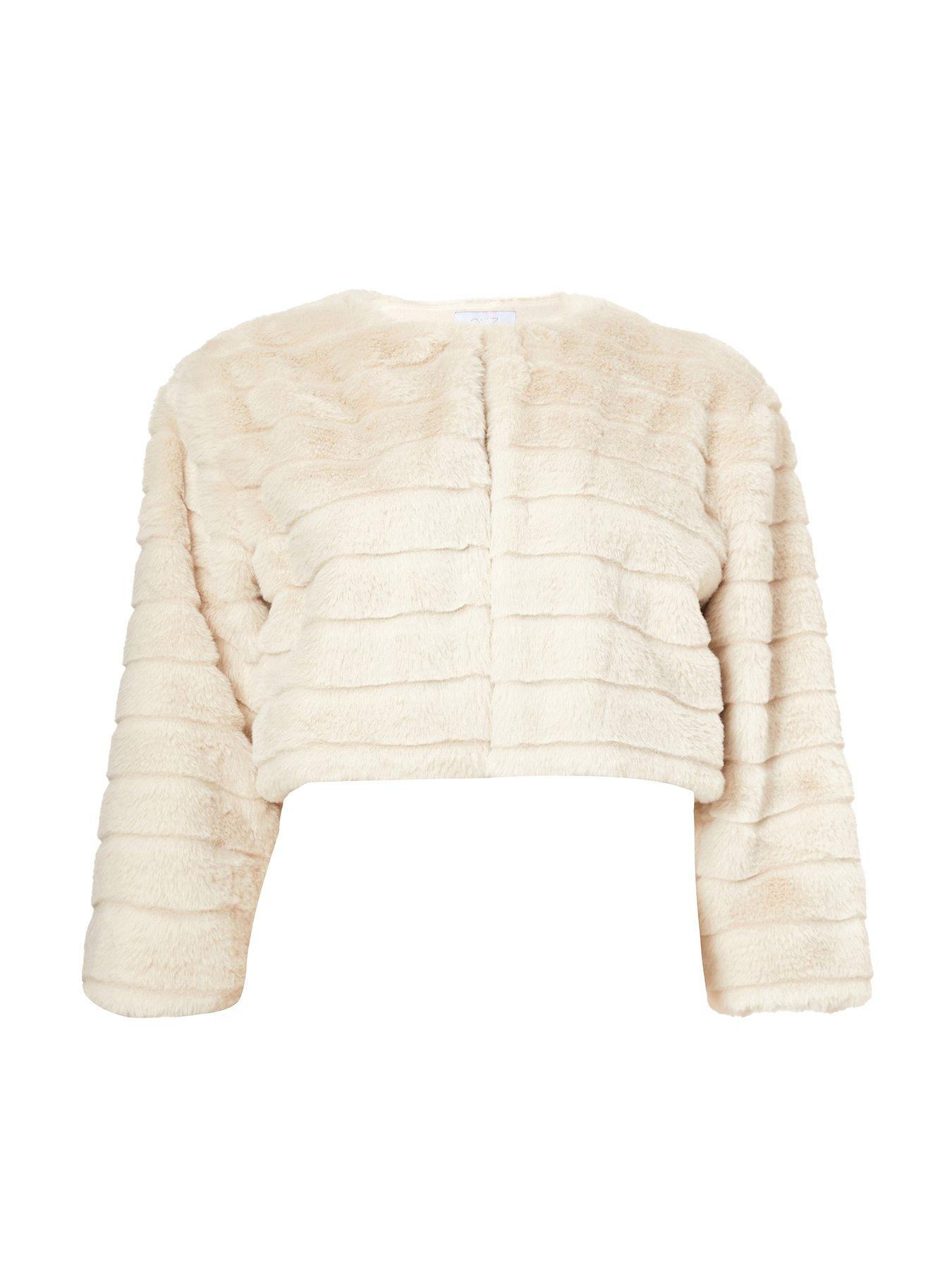 Quiz Beige Faux Fur Cropped Cover Up
