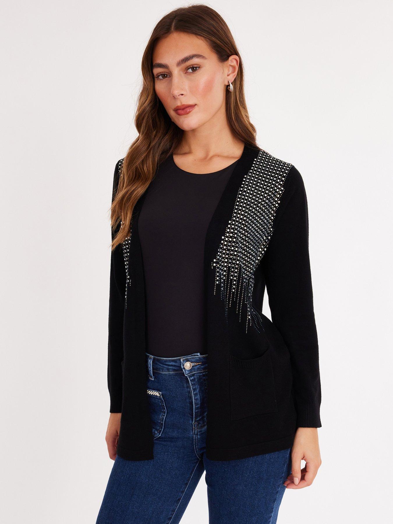 quiz-black-sequin-longline-cardigan
