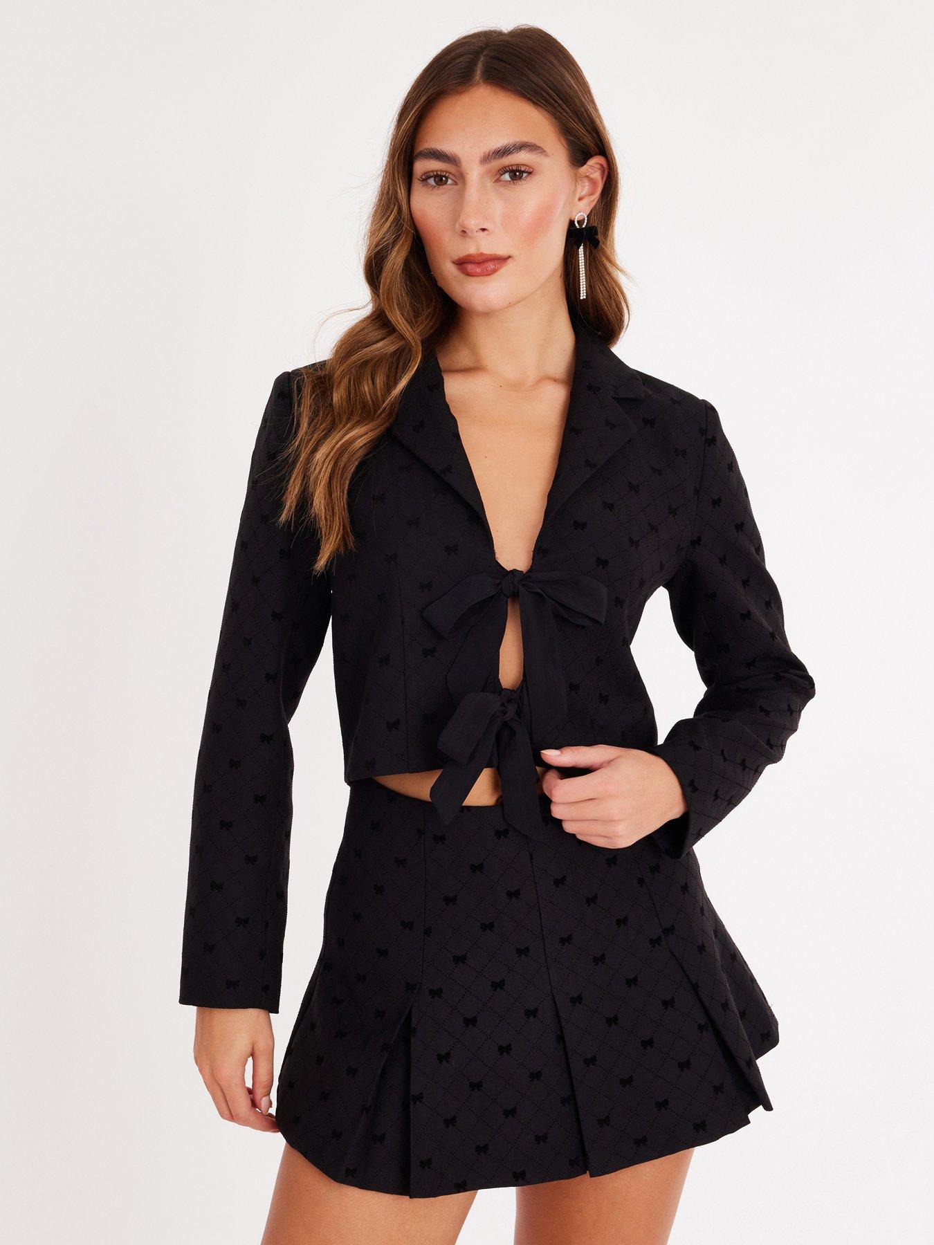 Quiz Black Bow Detail Cropped Blazer
