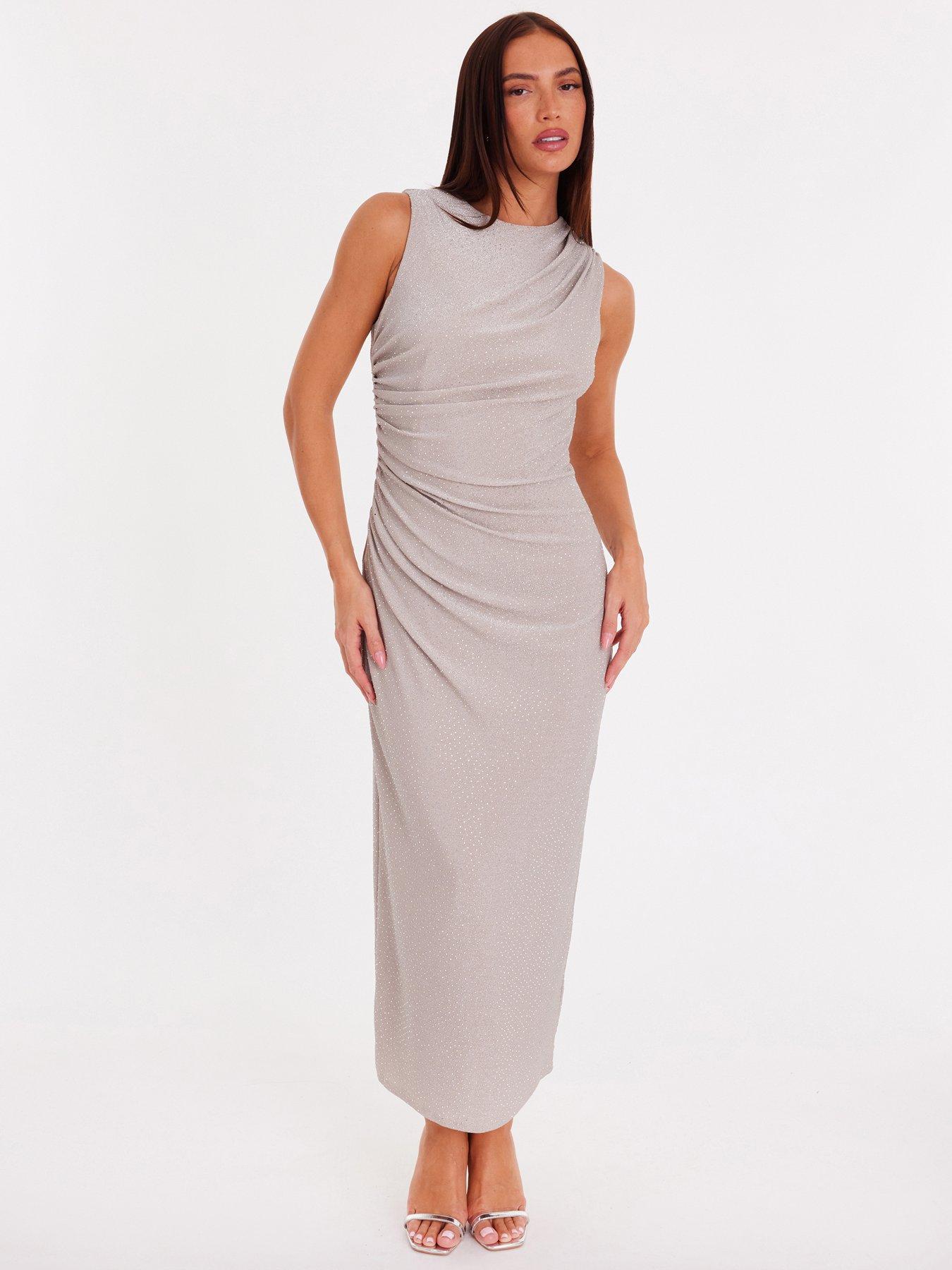 Quiz Champagne Glitter Midaxi Dress