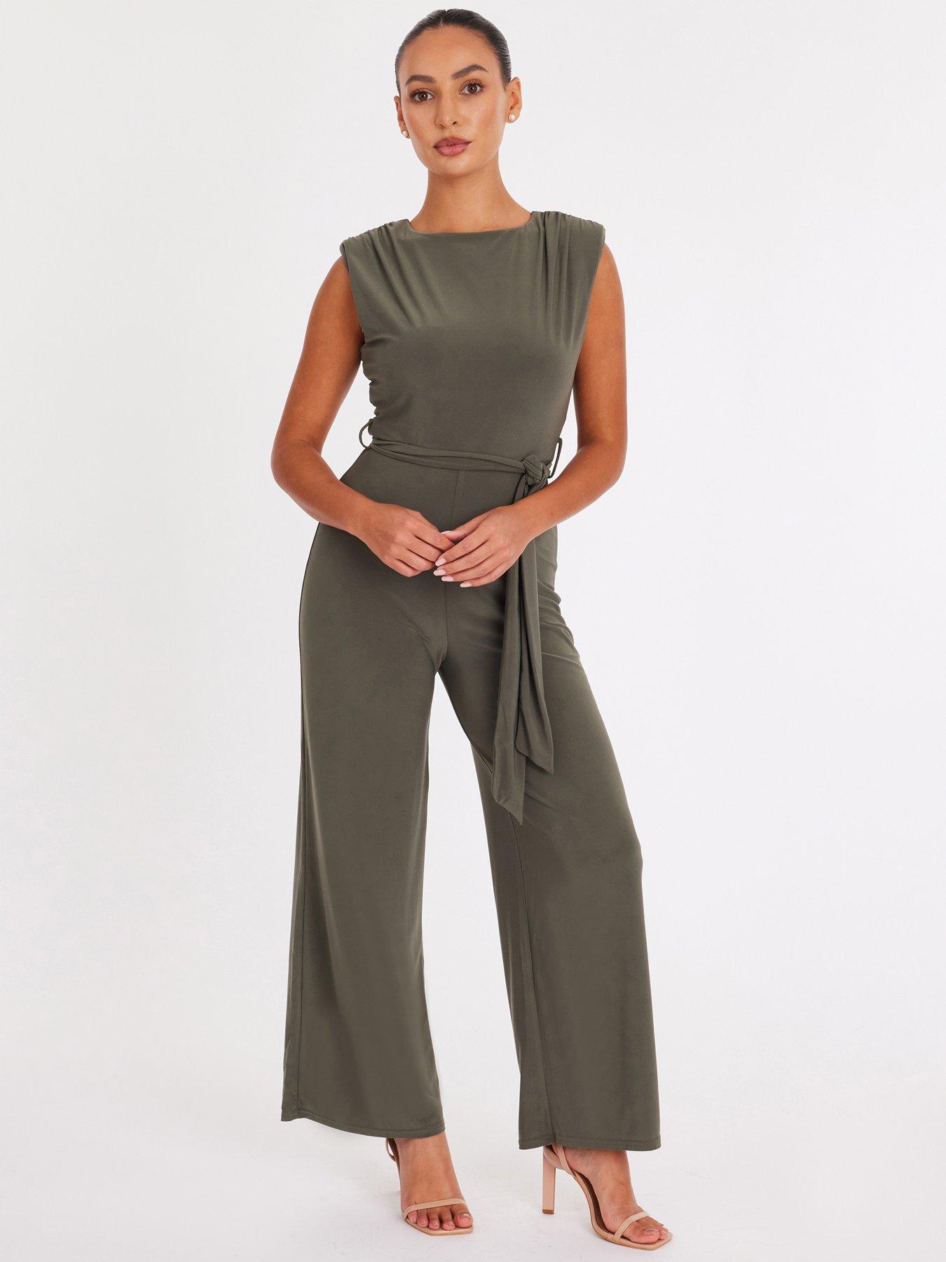 Quiz Petite Khaki Tie Waist Jumpsuit