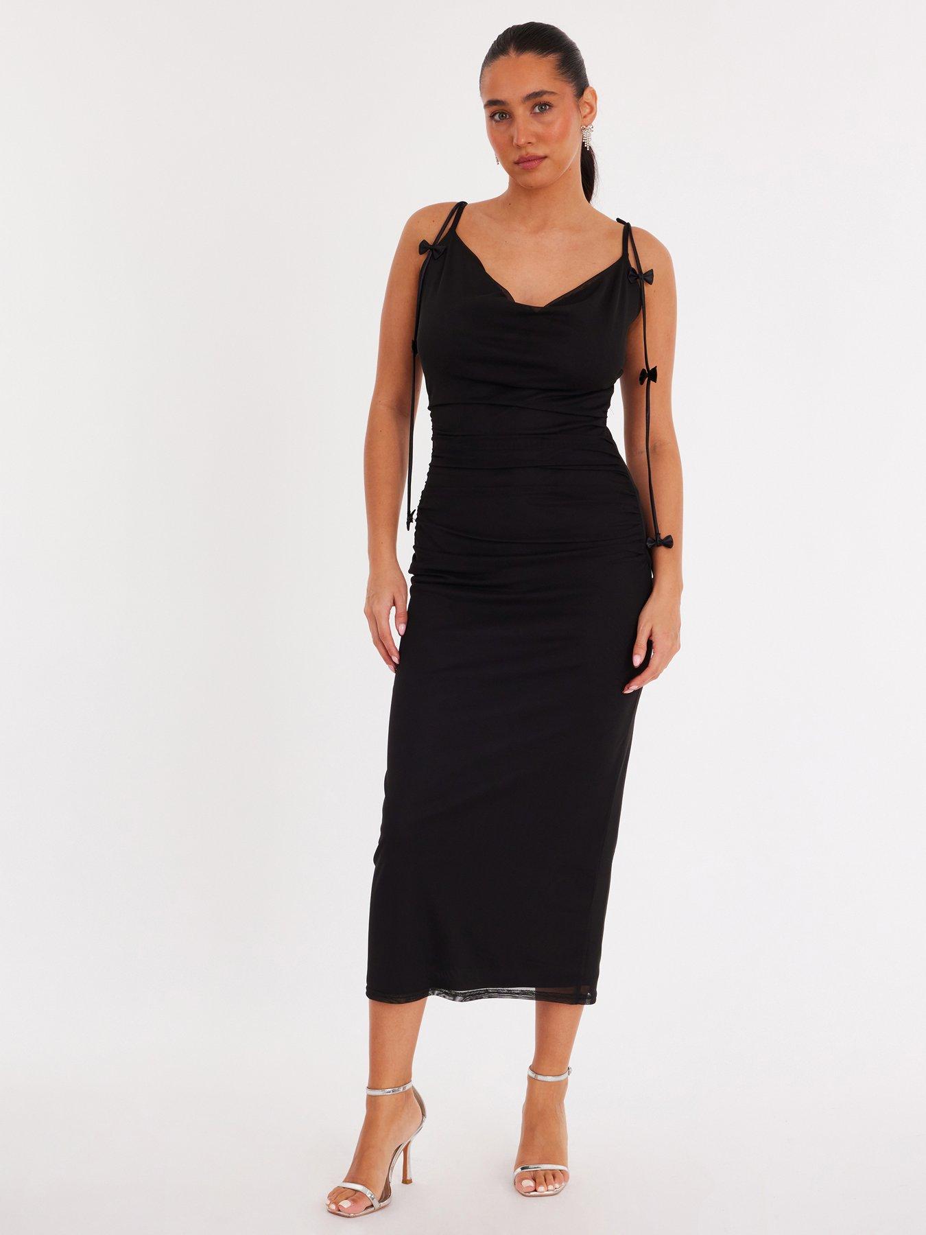 quiz-black-mesh-bow-trail-midaxi-dress