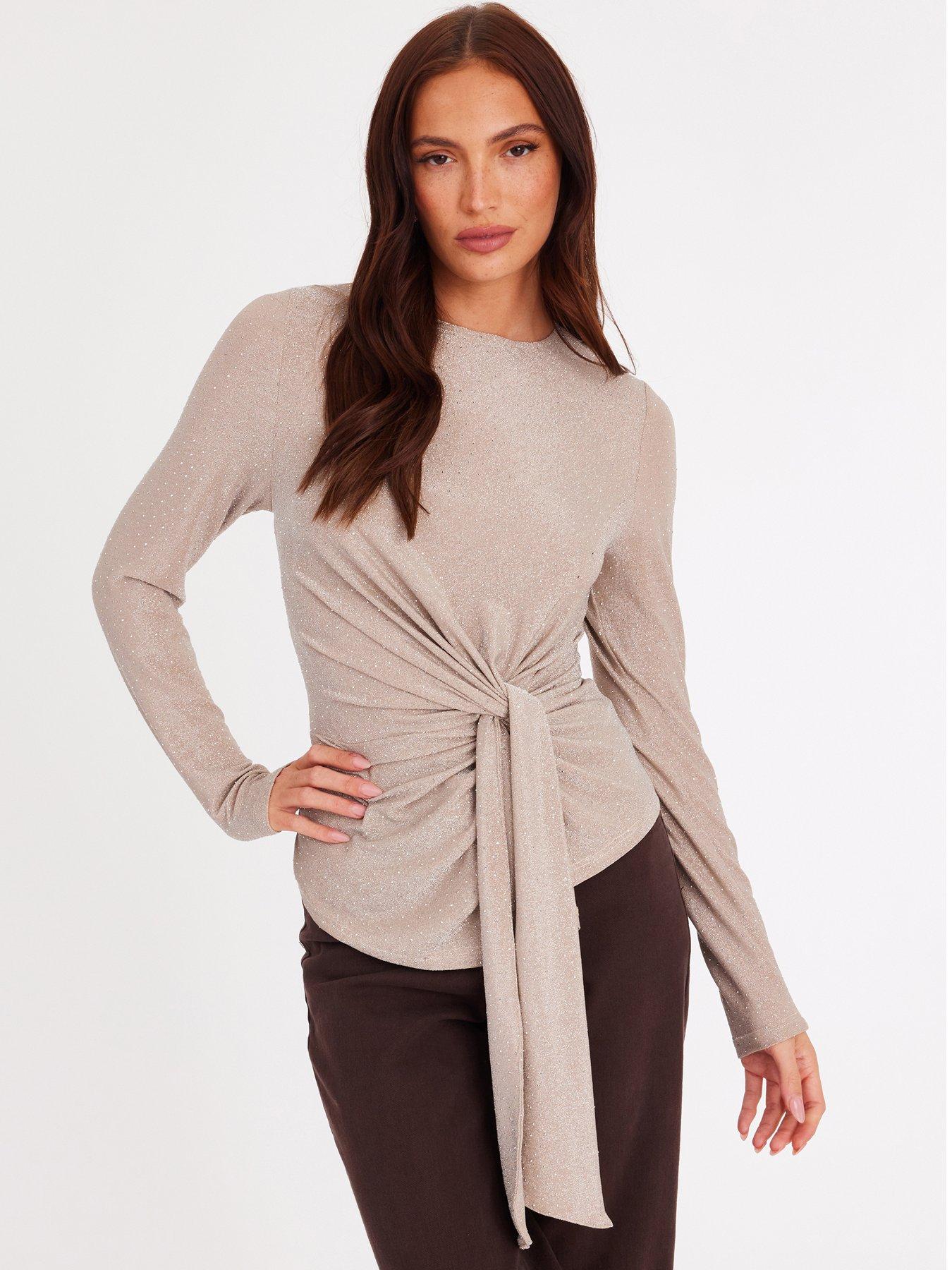 Quiz Champagne Rhinestone Wrap Top