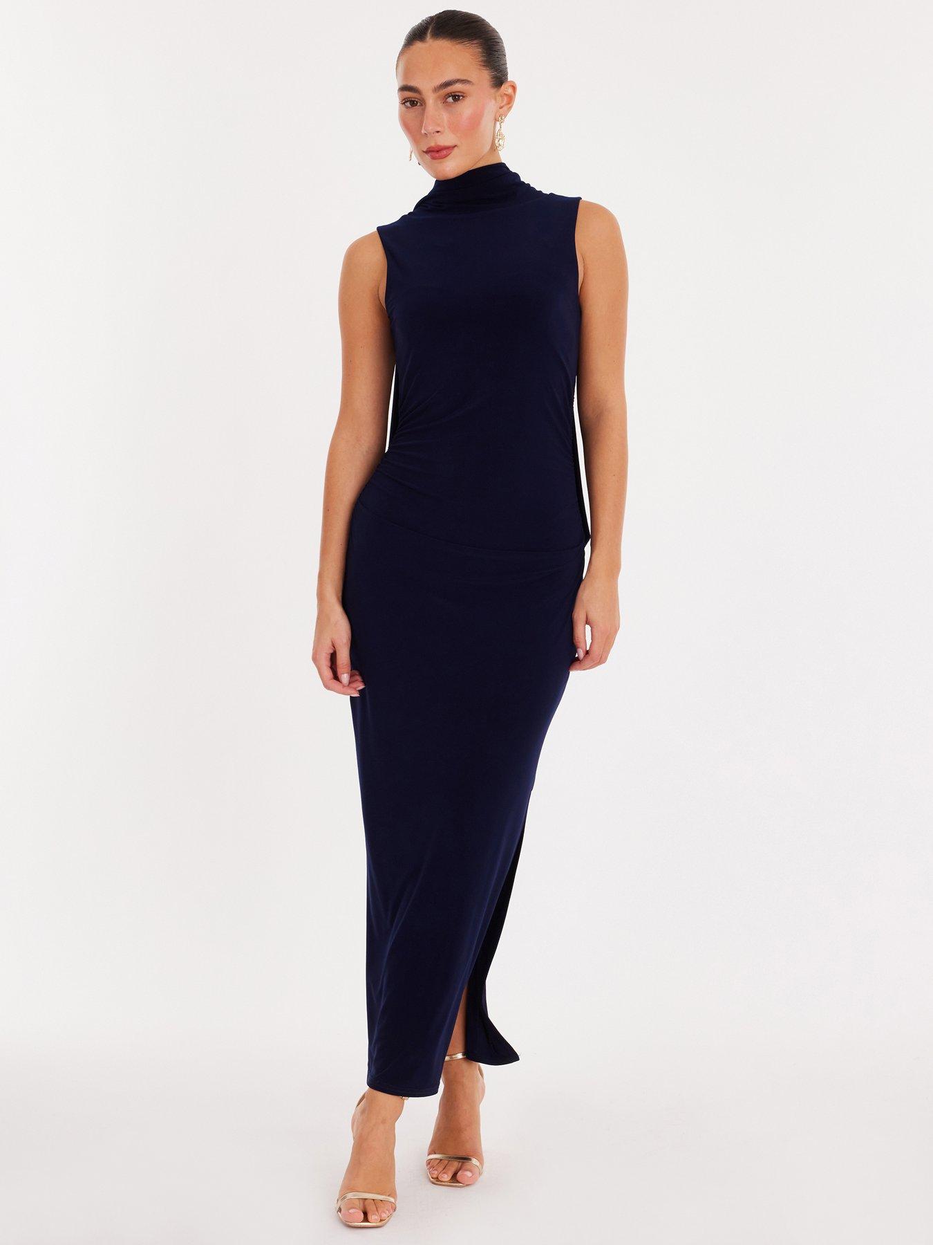 Quiz Navy Scarf Detail Midaxi Dress