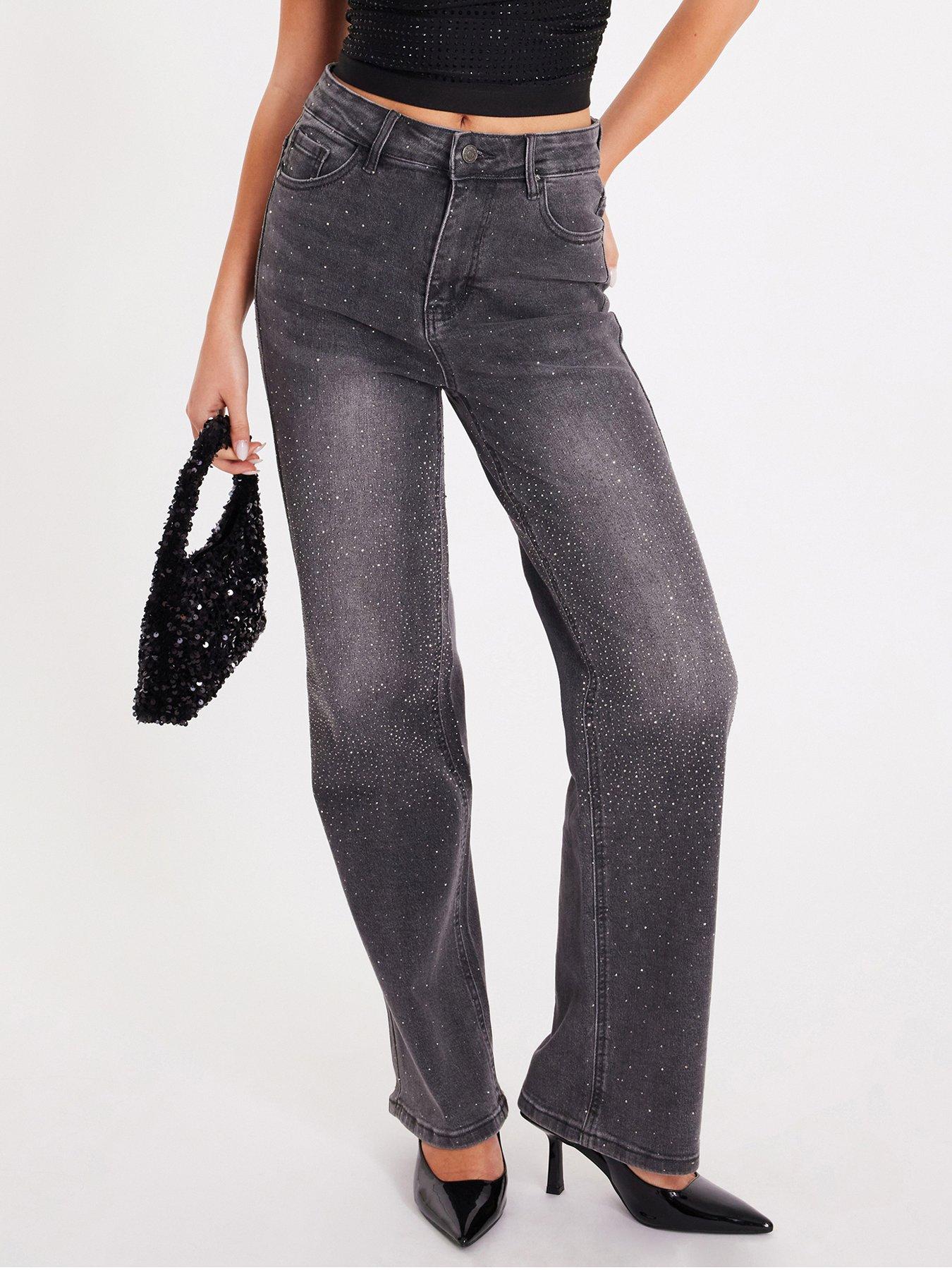 Quiz Grey Diamante Embellished Jeans