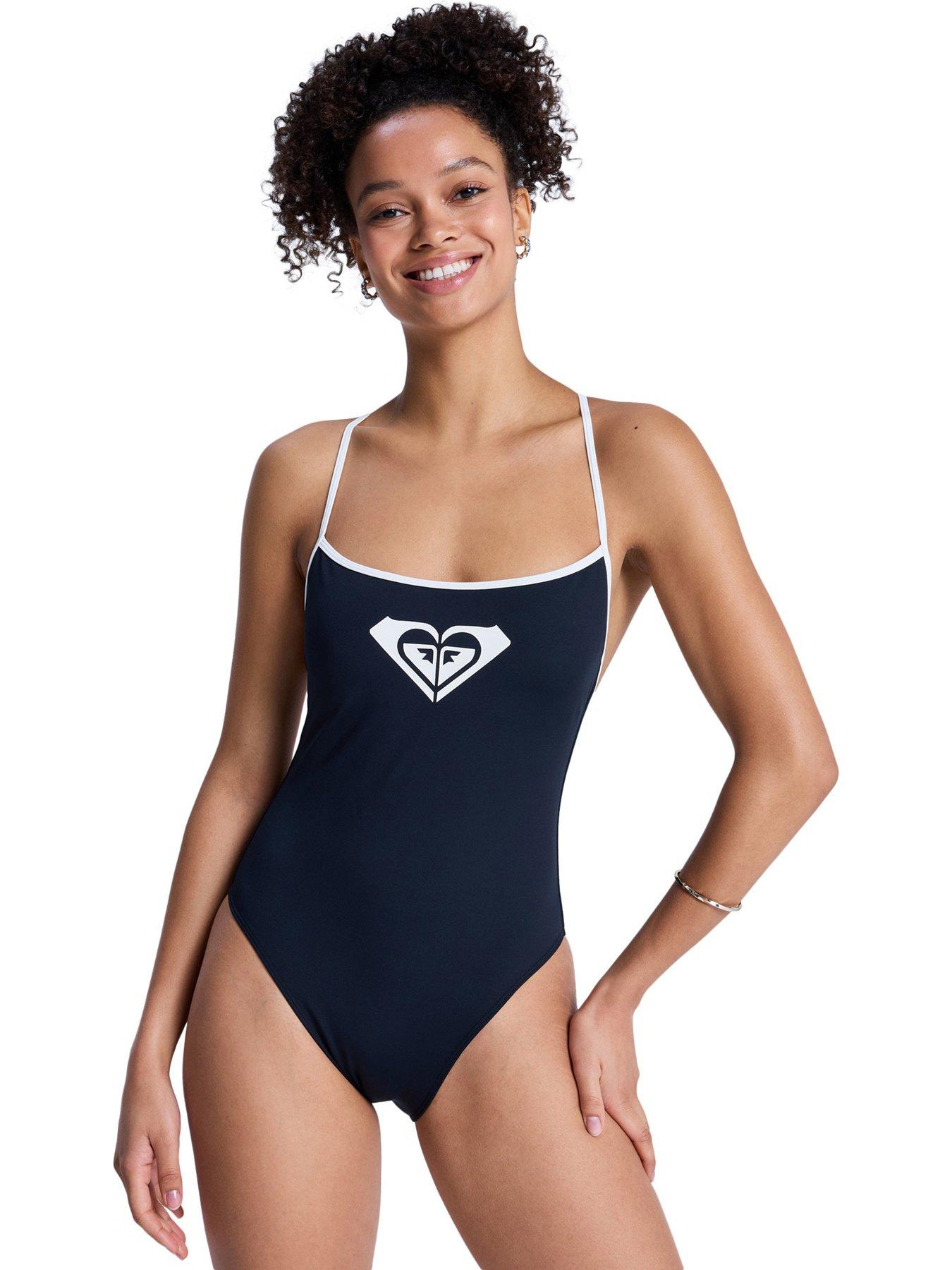 Roxy Womens The Retro Essentials High Leg Swimsuit, Black, Size L, Women