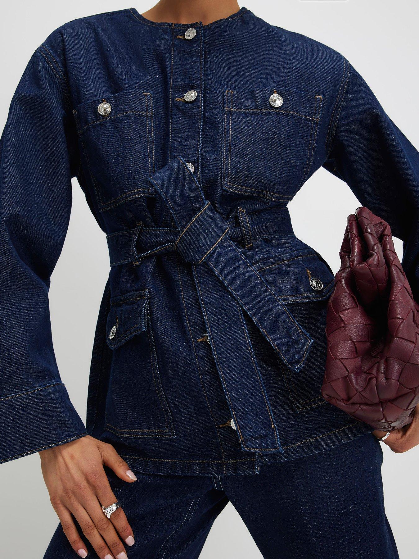 Image 4 of 6 of River Island Grace Belted Denim Jacket - Blue