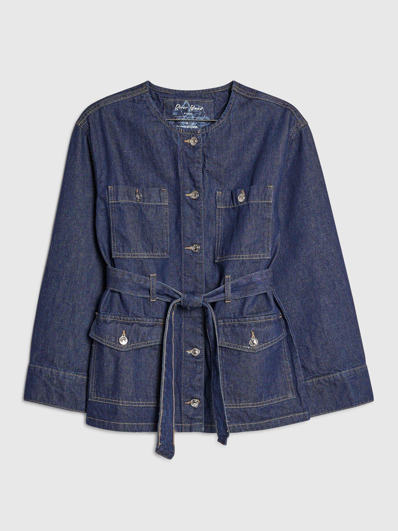 Image 5 of 6 of River Island Grace Belted Denim Jacket - Blue