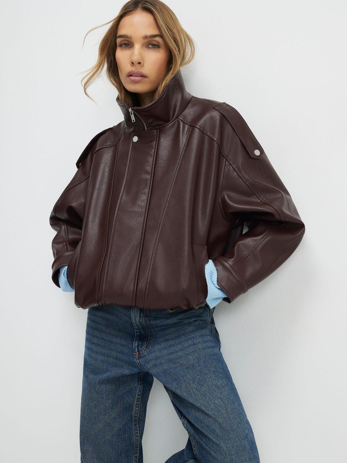 River Island Ultimate PU Batwing Funnel Neck Jacket - Brown