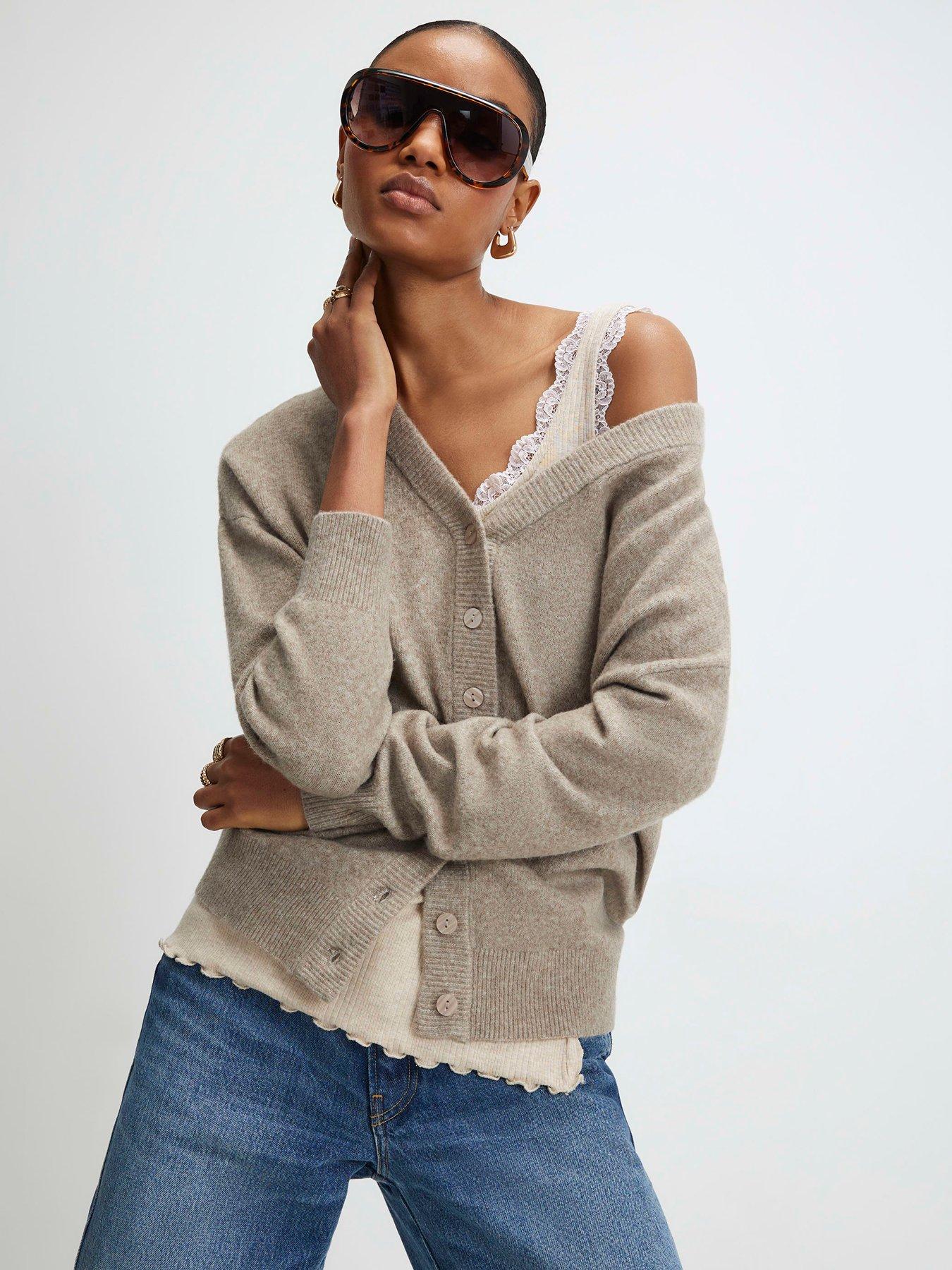 River Island Knitted V Neck Cardigan - Brown