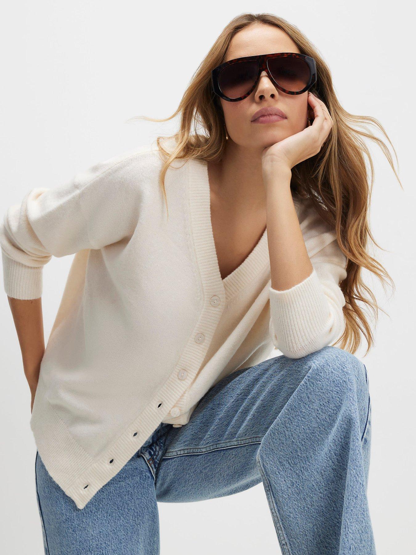 Image 1 of 4 of River Island Knitted V Neck Cardigan - Cream