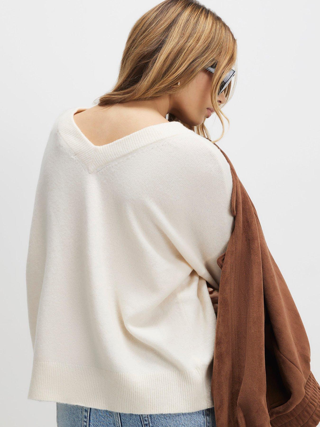 Image 2 of 4 of River Island Knitted V Neck Cardigan - Cream