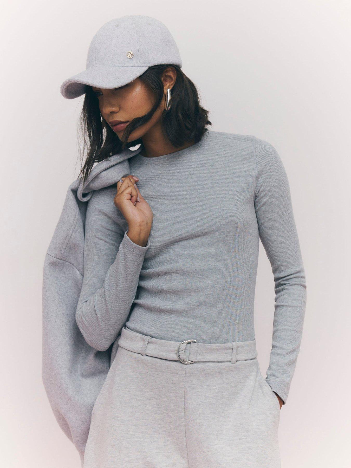 River Island Long Sleeve Rib Crew Neck Top - Grey