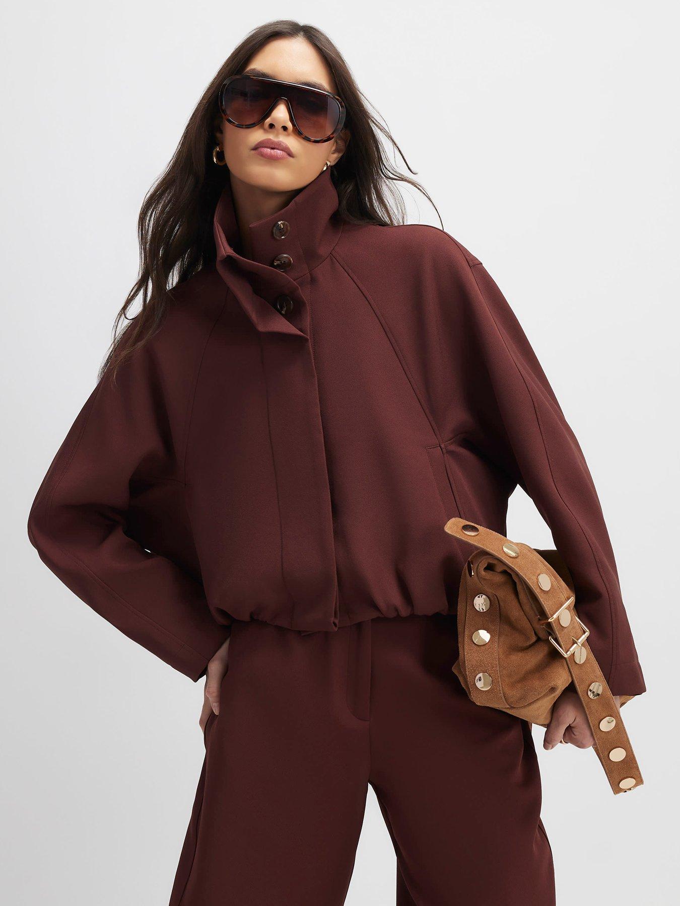 River Island Tailored Funnel Neck Bomber Jacket - Brown