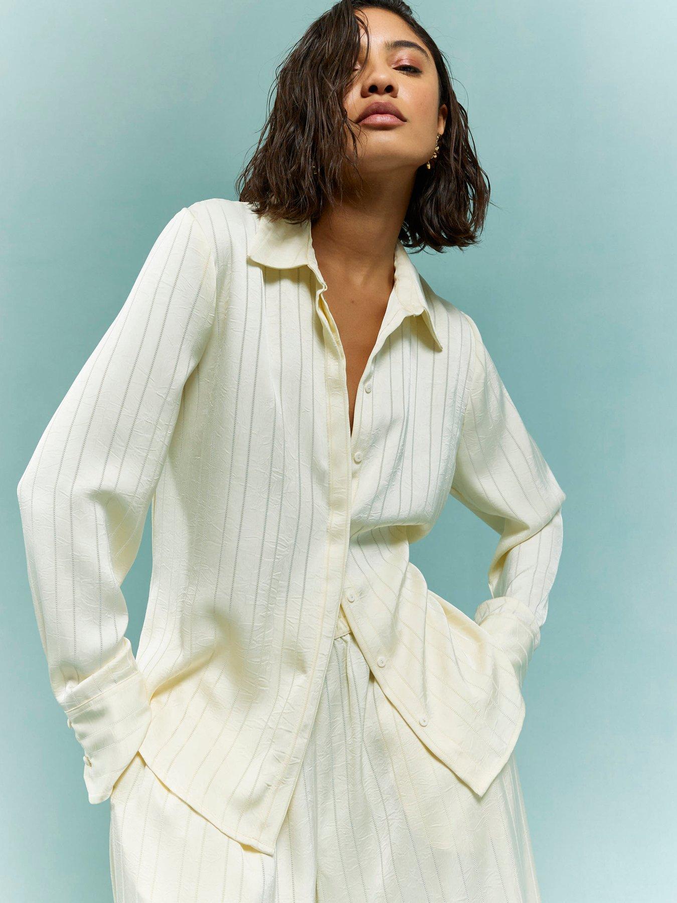 Image 1 of 4 of River Island Stripe Crinkle Blouse - Cream