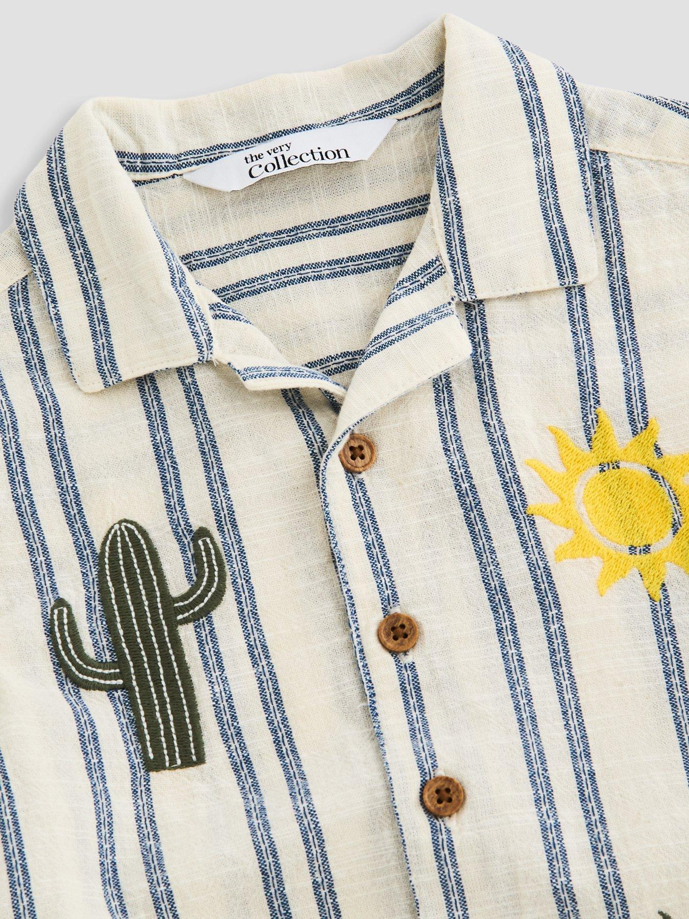 Image 3 of 6 of The Very Collection Boys Embroidered Revere Shirt And Shorts Outfit Set - Multi