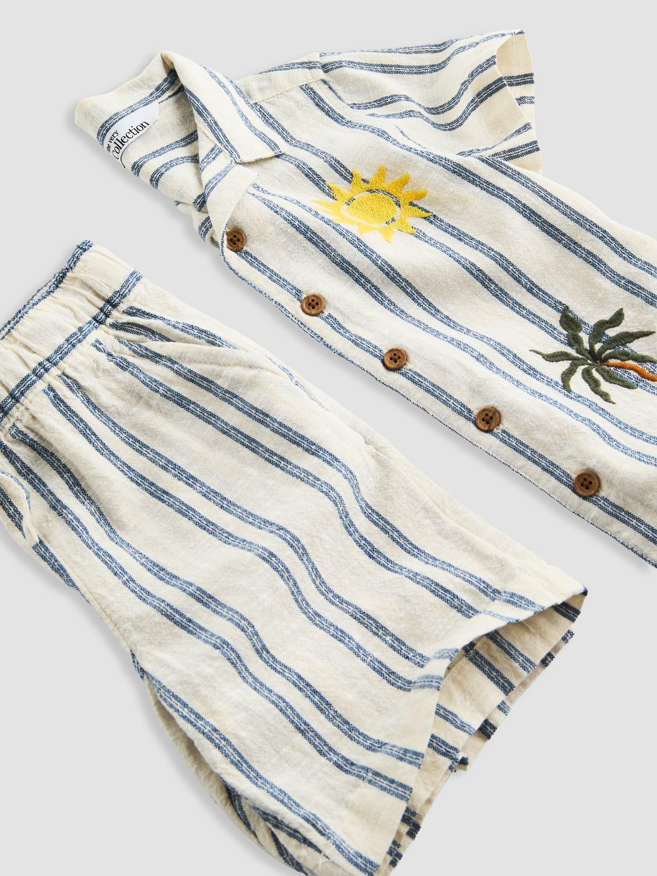 Image 6 of 6 of The Very Collection Boys Embroidered Revere Shirt And Shorts Outfit Set - Multi