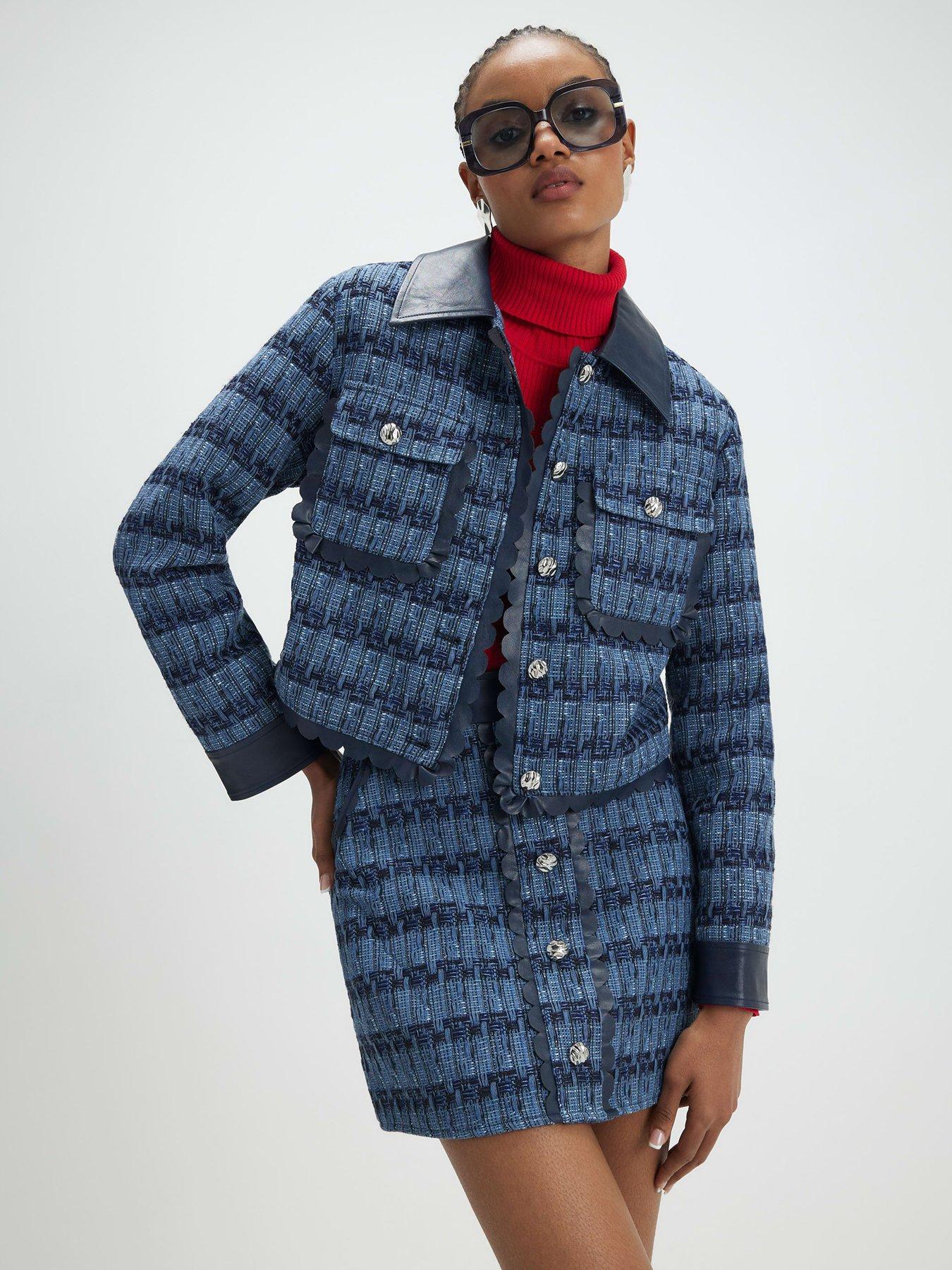 Image 1 of 4 of River Island Boucle Scallop Trophy Jacket - Blue