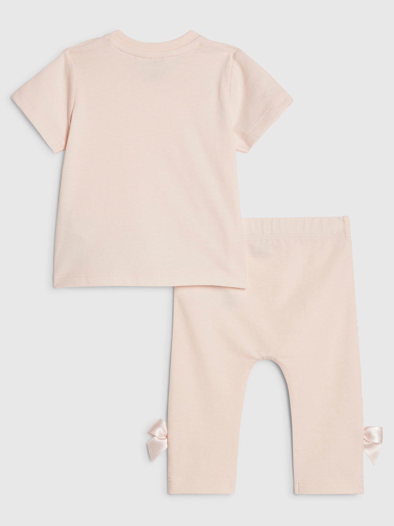 Image 2 of 5 of River Island Baby Bg Short Sleeve Satin Bow T-Shirt Set - Pink