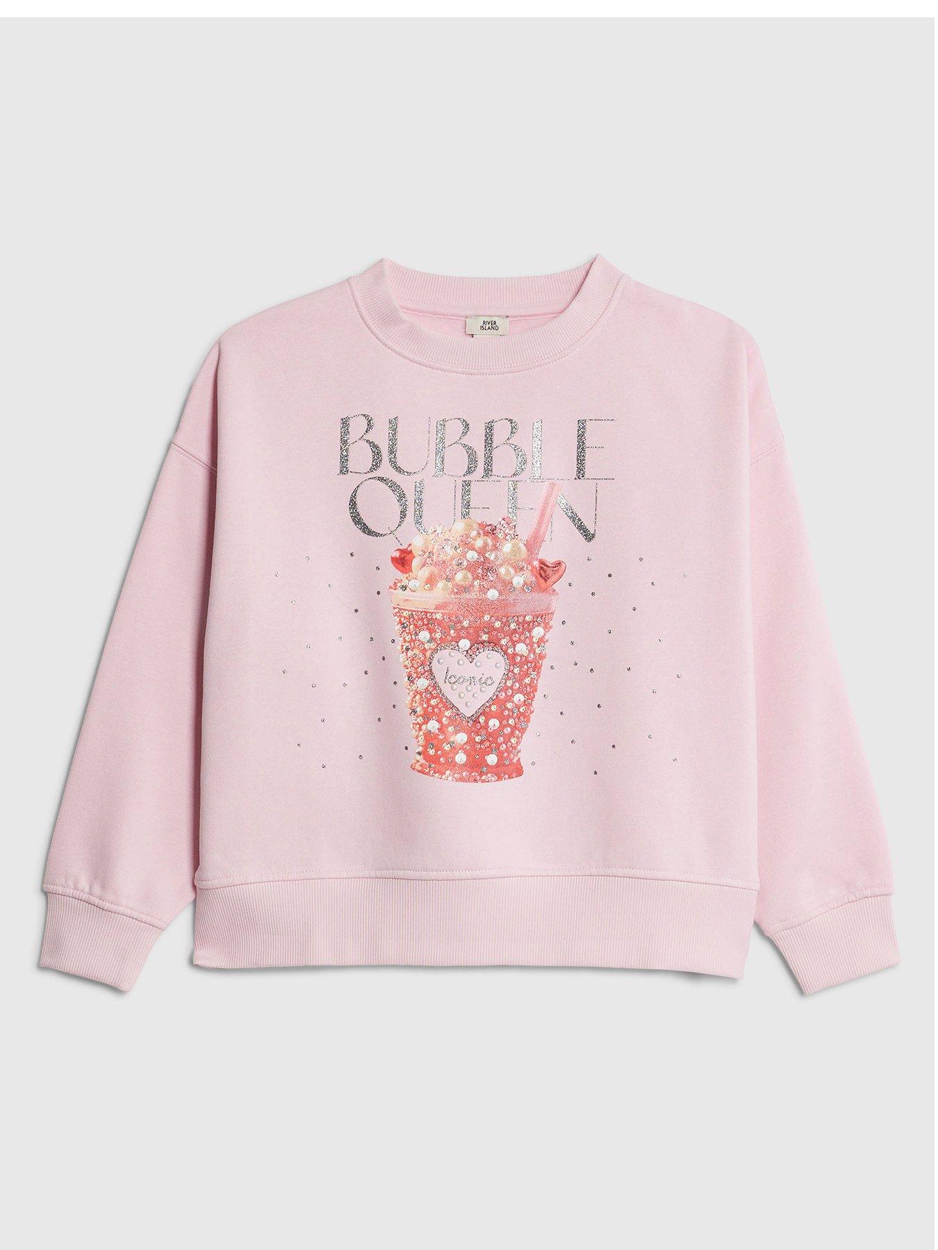 River Island Older Girls Bubble Queen Sequin Sweatshirt - Pink