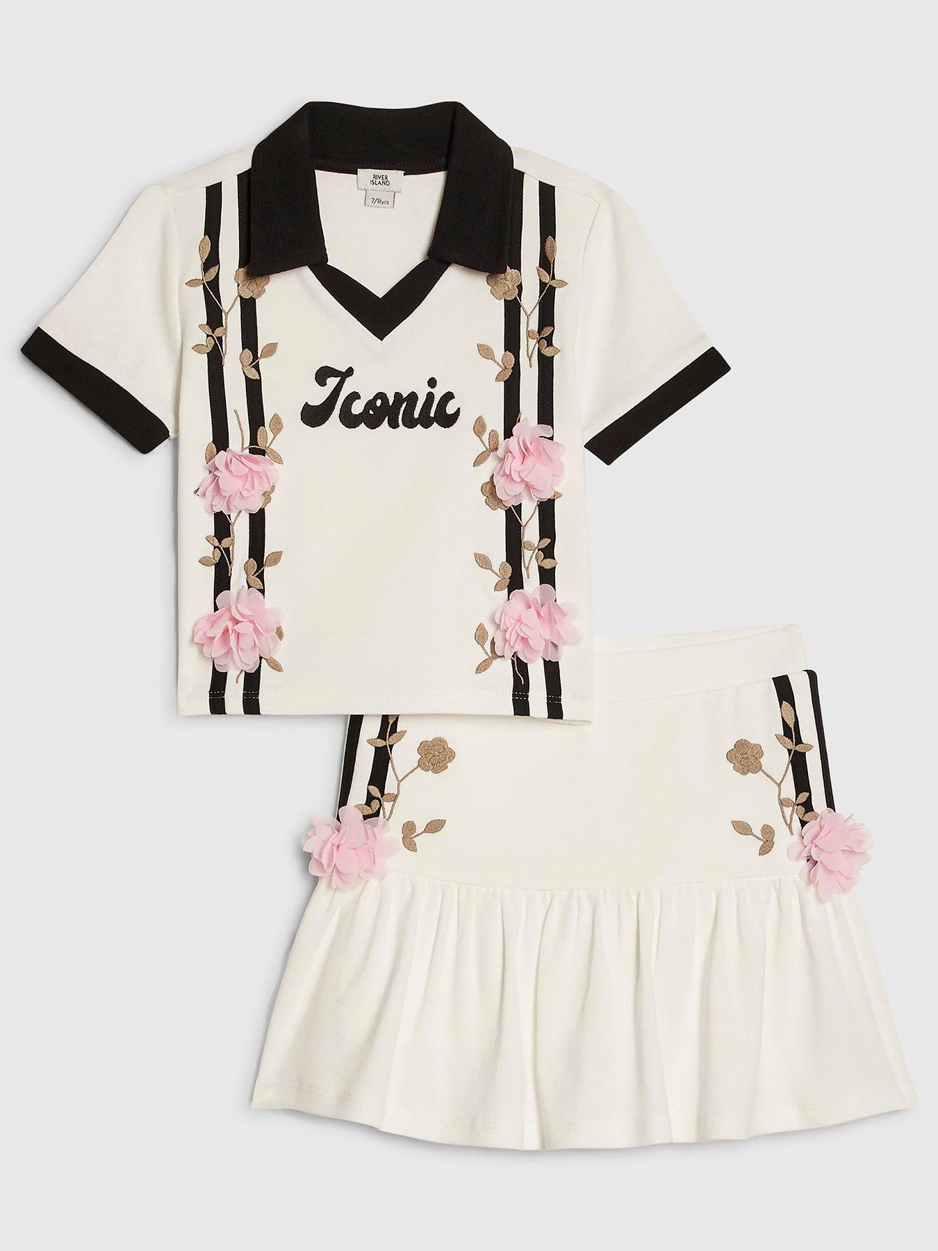 River Island Older Girls Floral Polo Skirt Set - White