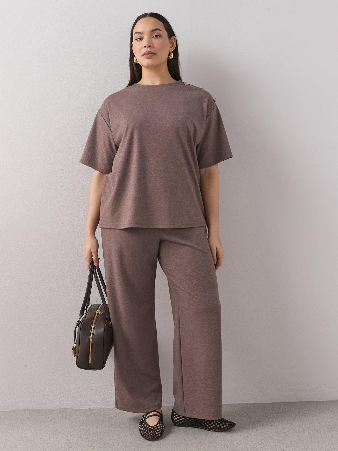 The Very Collection Curve Stretch Pull On Wide Leg Trouser Co-Ord - Brown