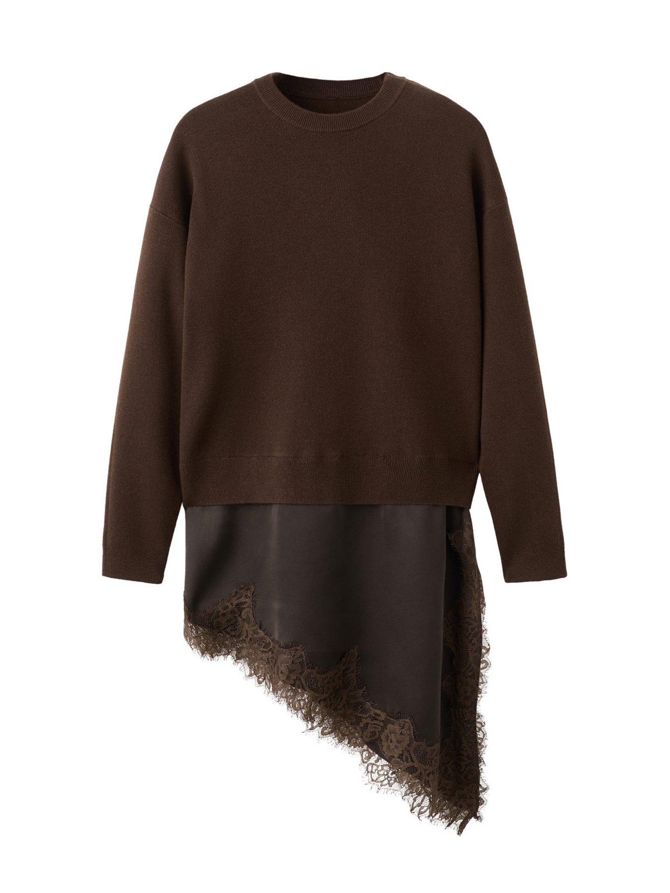 Mango Jumper With Lace Detail - Brown | Very