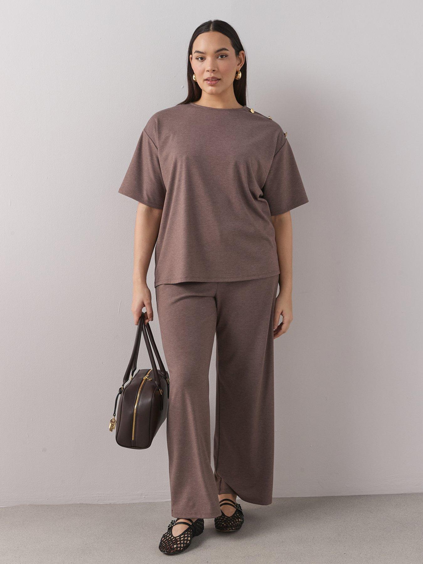 Image 3 of 6 of The Very Collection Curve Button Detail T-shirt Co-ord