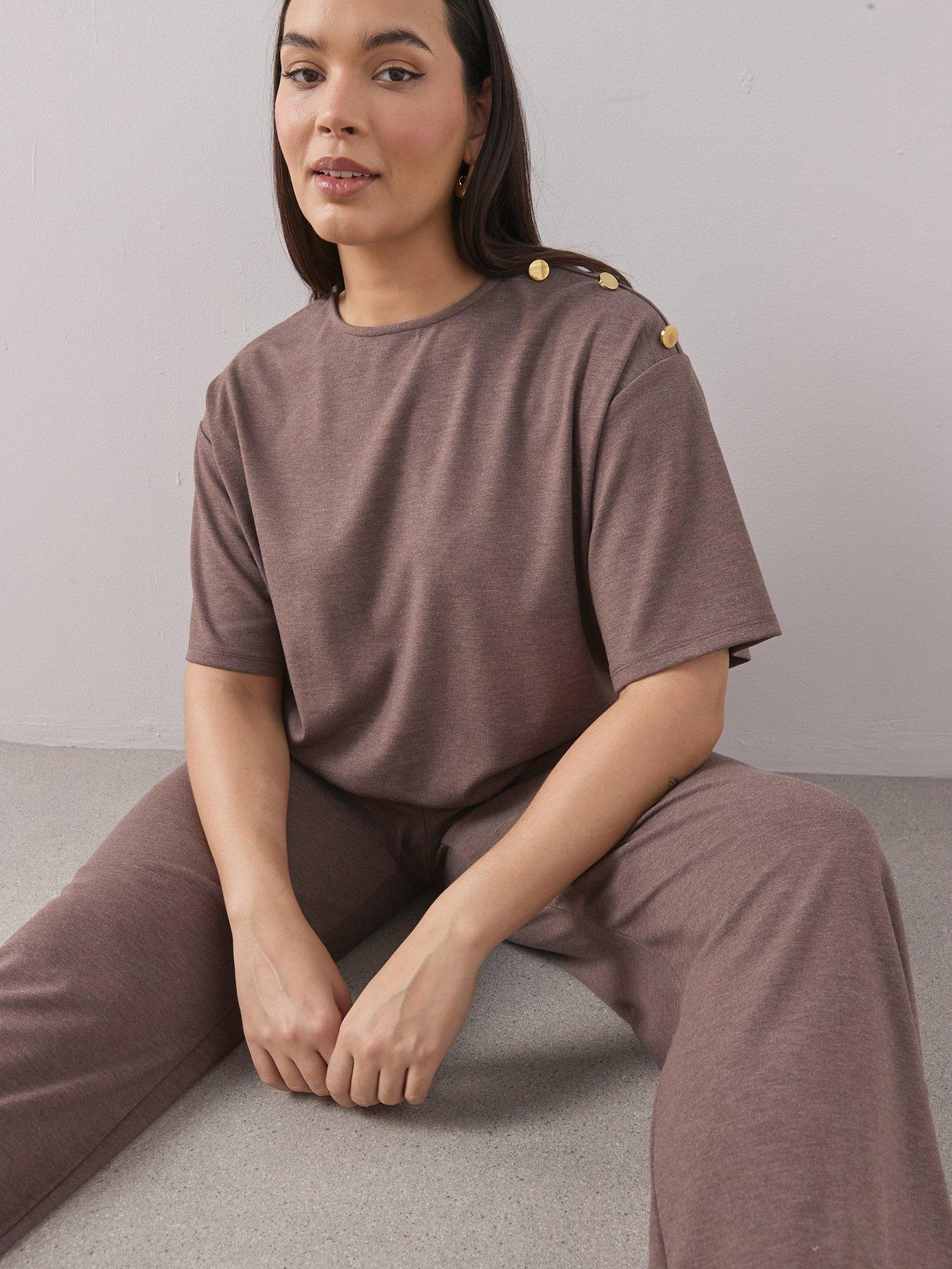Image 4 of 6 of The Very Collection Curve Button Detail T-shirt Co-ord