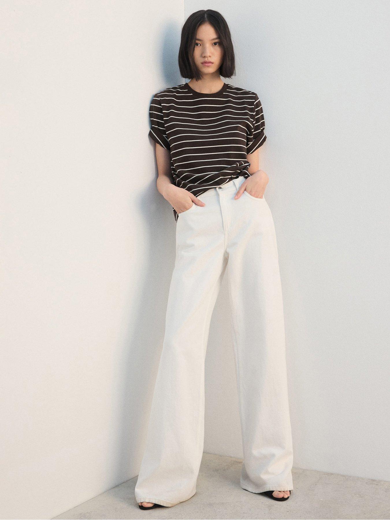 Mango Striped Cotton T-Shirt - Brown