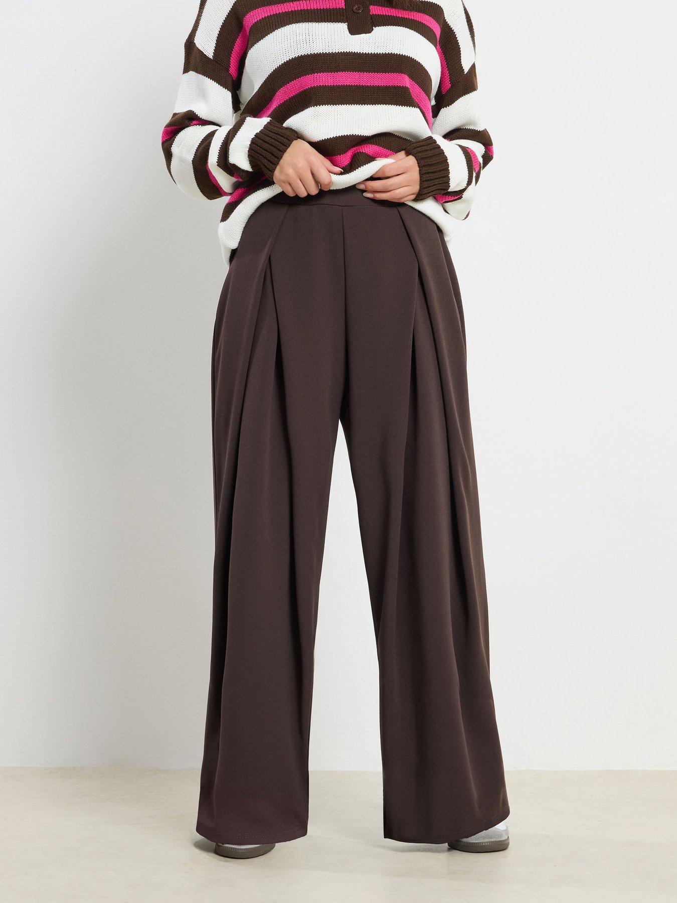 PixieGirl Petite Scuba Wrap Pleat Wide Leg Trousers