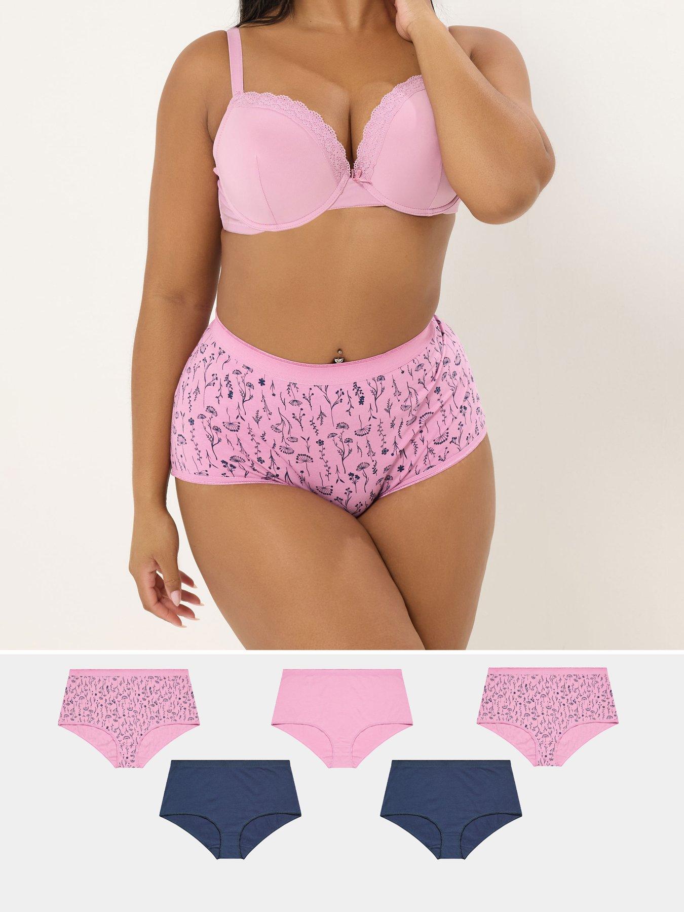 Yours Curve 5 Pack Floral Full Briefs - Pink