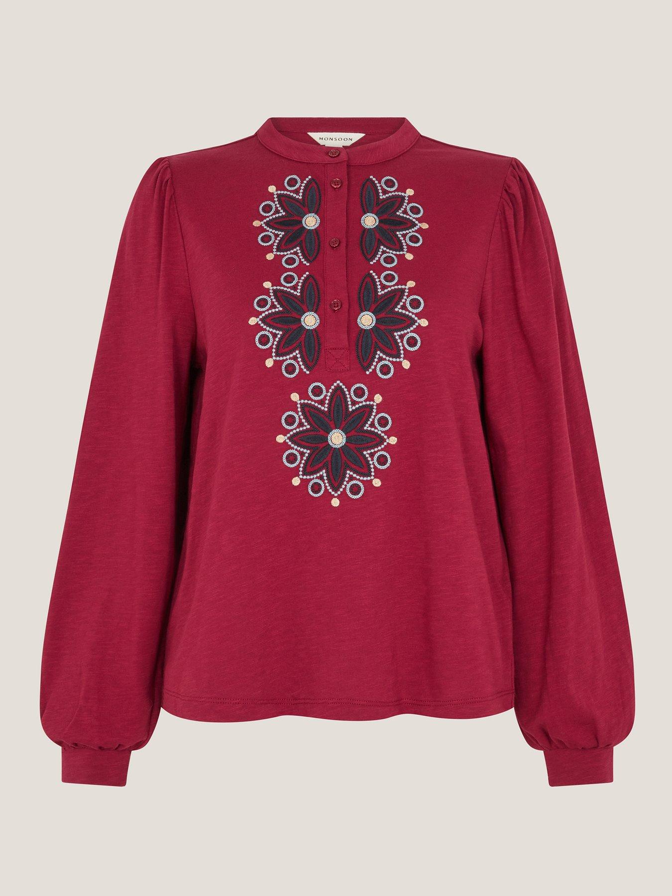 Image 1 of 5 of Monsoon Esme Emb Jersey Top