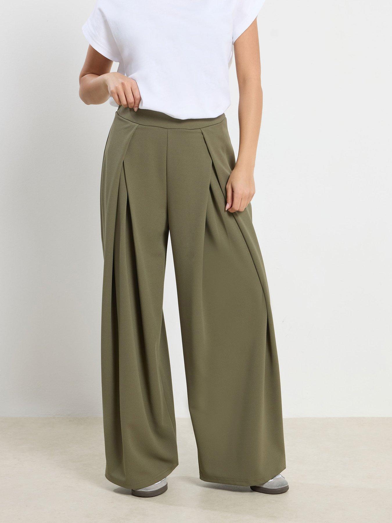 PixieGirl Petite Scuba Wrap Pleat Wide Leg Trousers