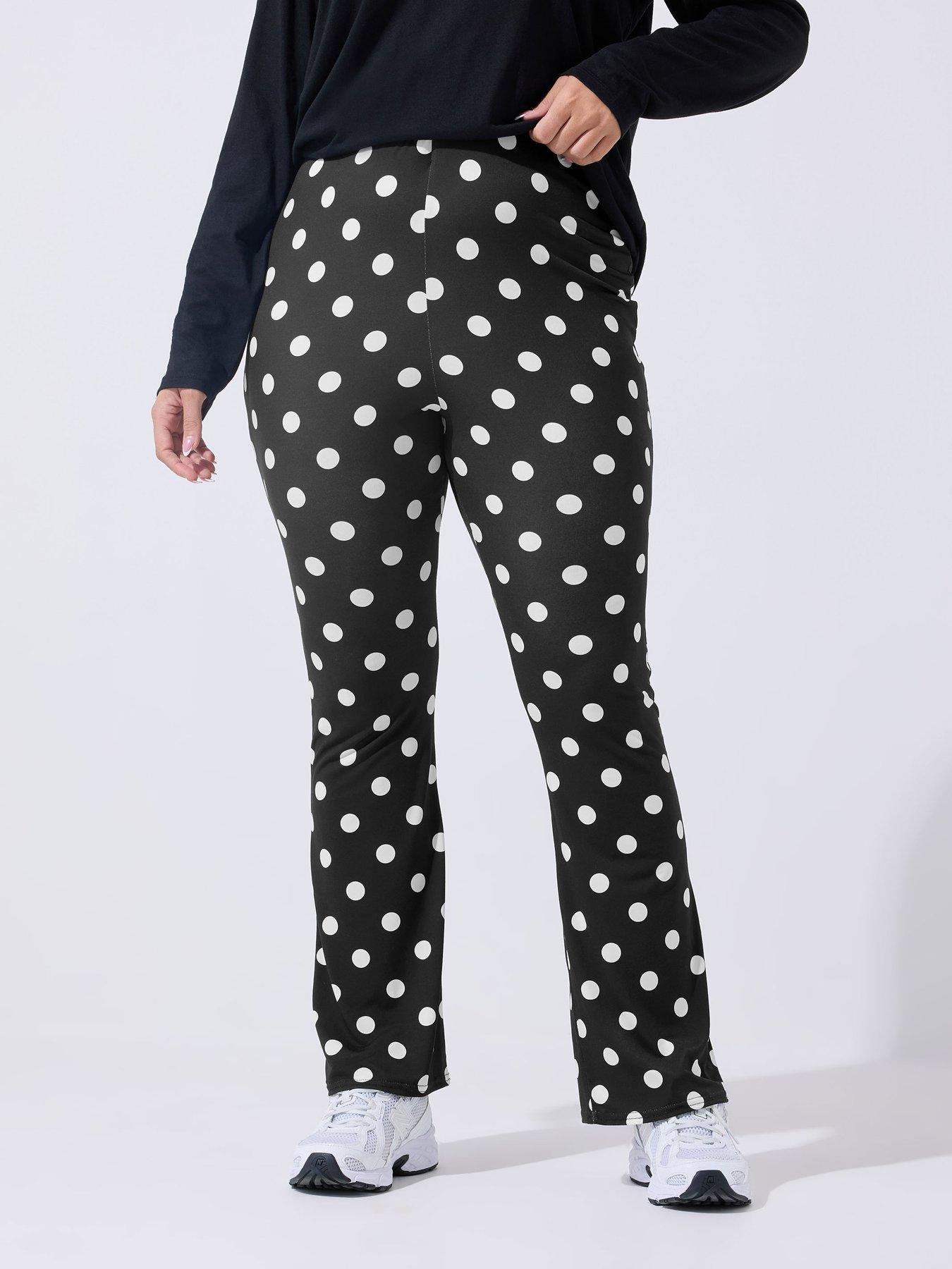 Yours Curve Polka Dot Flare Trouser - Black