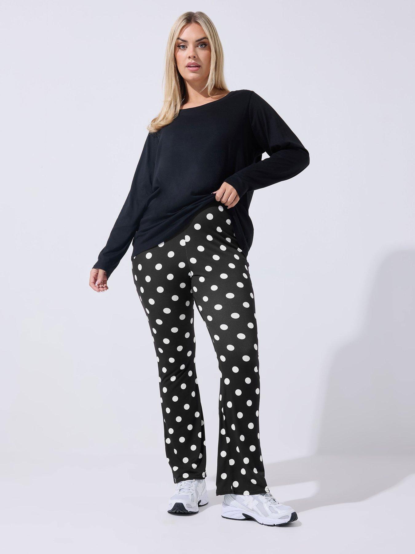 Image 3 of 5 of Yours Curve Polka Dot Flare Trouser - Black